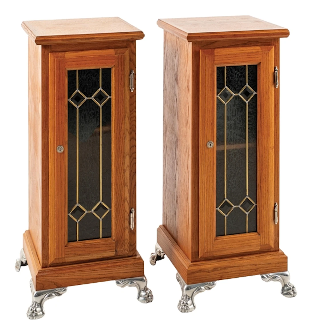 PAIR OF CONTEMPORARY OAK SLOT MACHINE STANDS