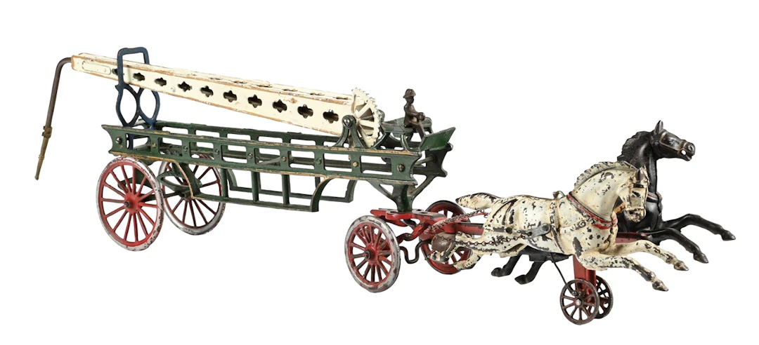 DENT HARDWARE CO. CAST IRON HORSE DRAWN FIRE WATER TOWER LADDER TRUCK