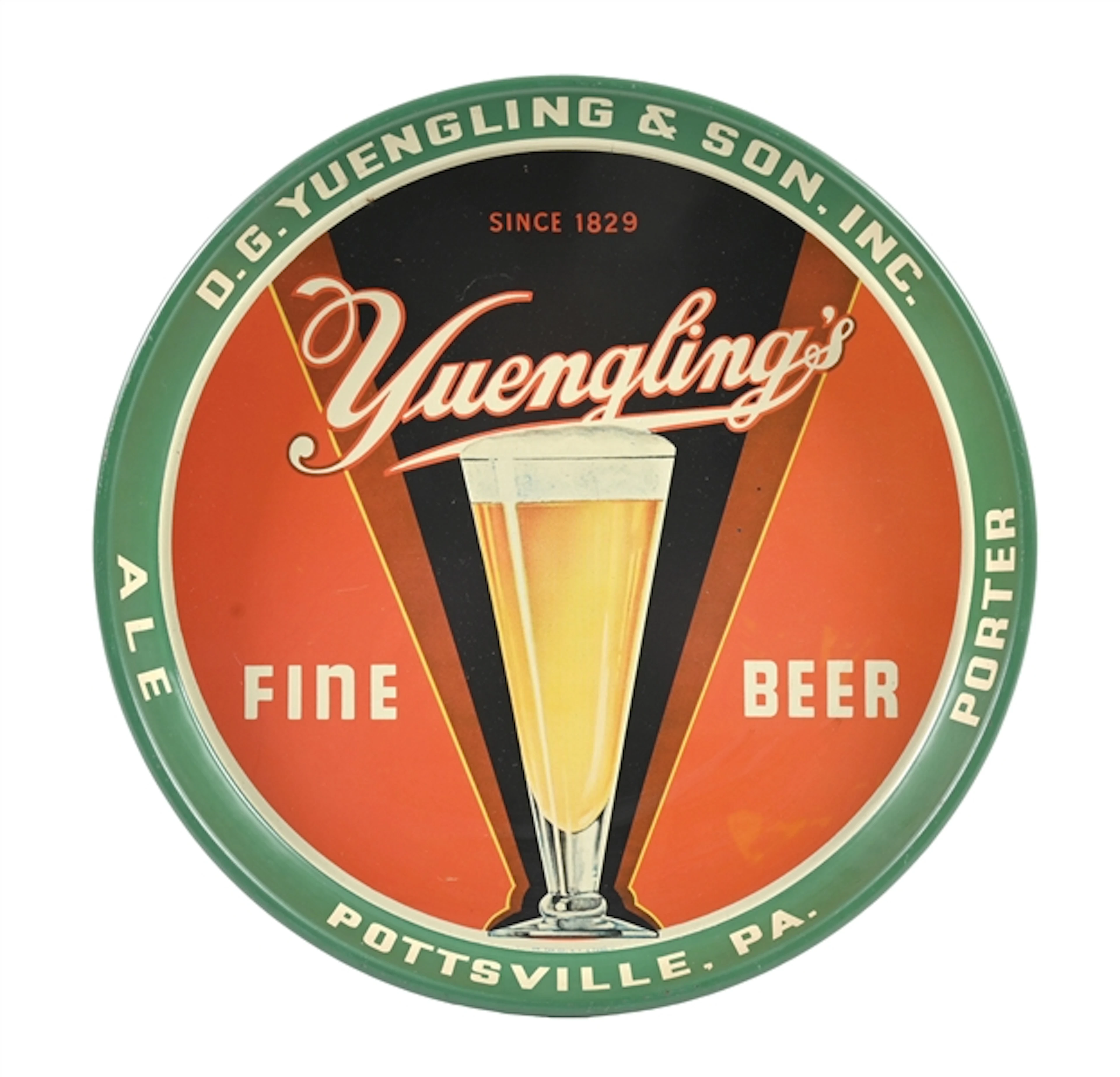 D.G. YUENGLING & SON INC. PILSENER GLASS BEER TRAY