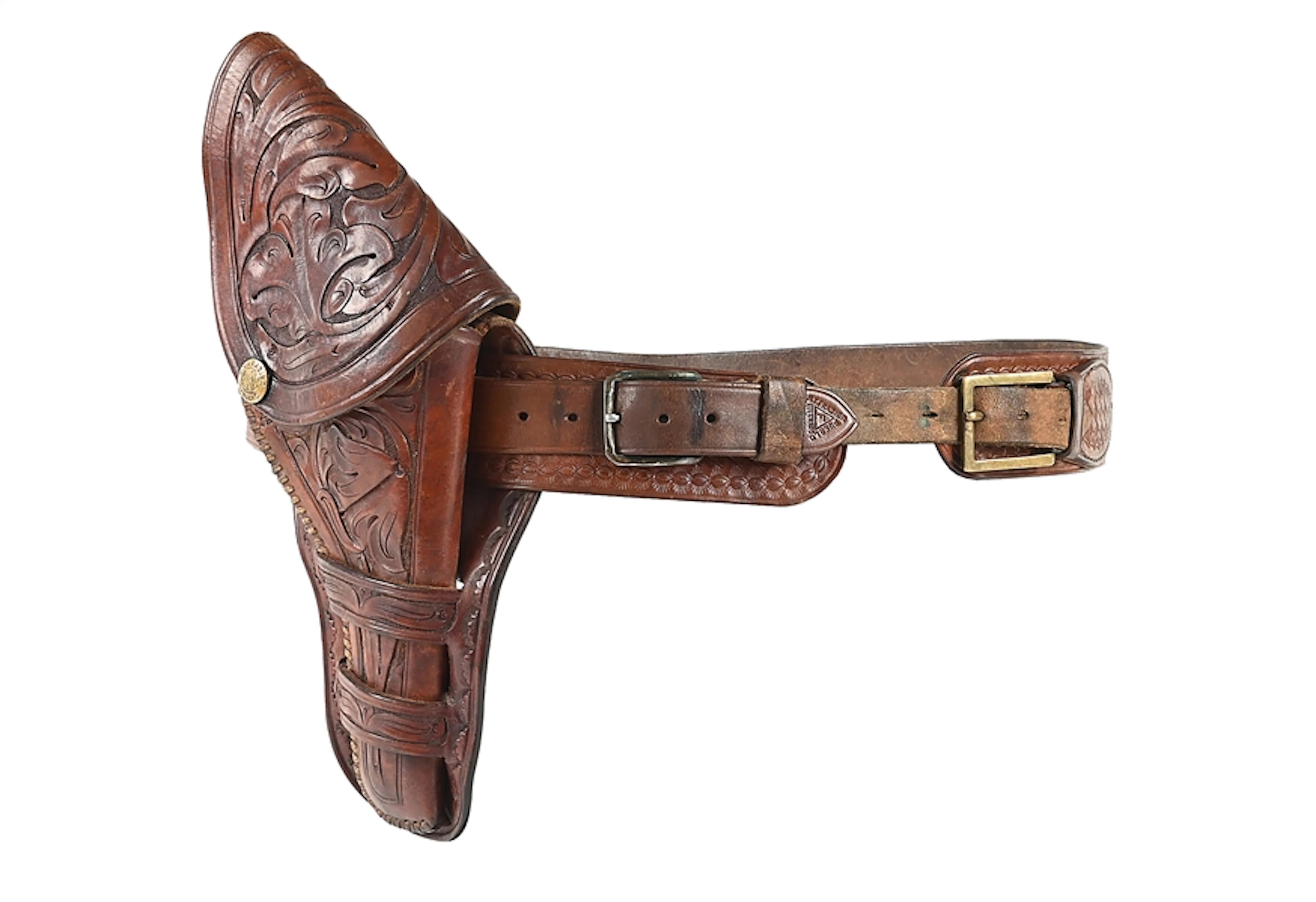 R.T. FRAZIER TOOLED LEATHER 11" HOLSTER WITH BELT