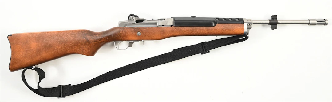 (M) STAINLESS RUGER MINI-14 SEMI-AUTOMATIC RIFLE.