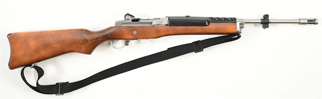 (M) STAINLESS RUGER MINI-14 SEMI-AUTOMATIC RIFLE.