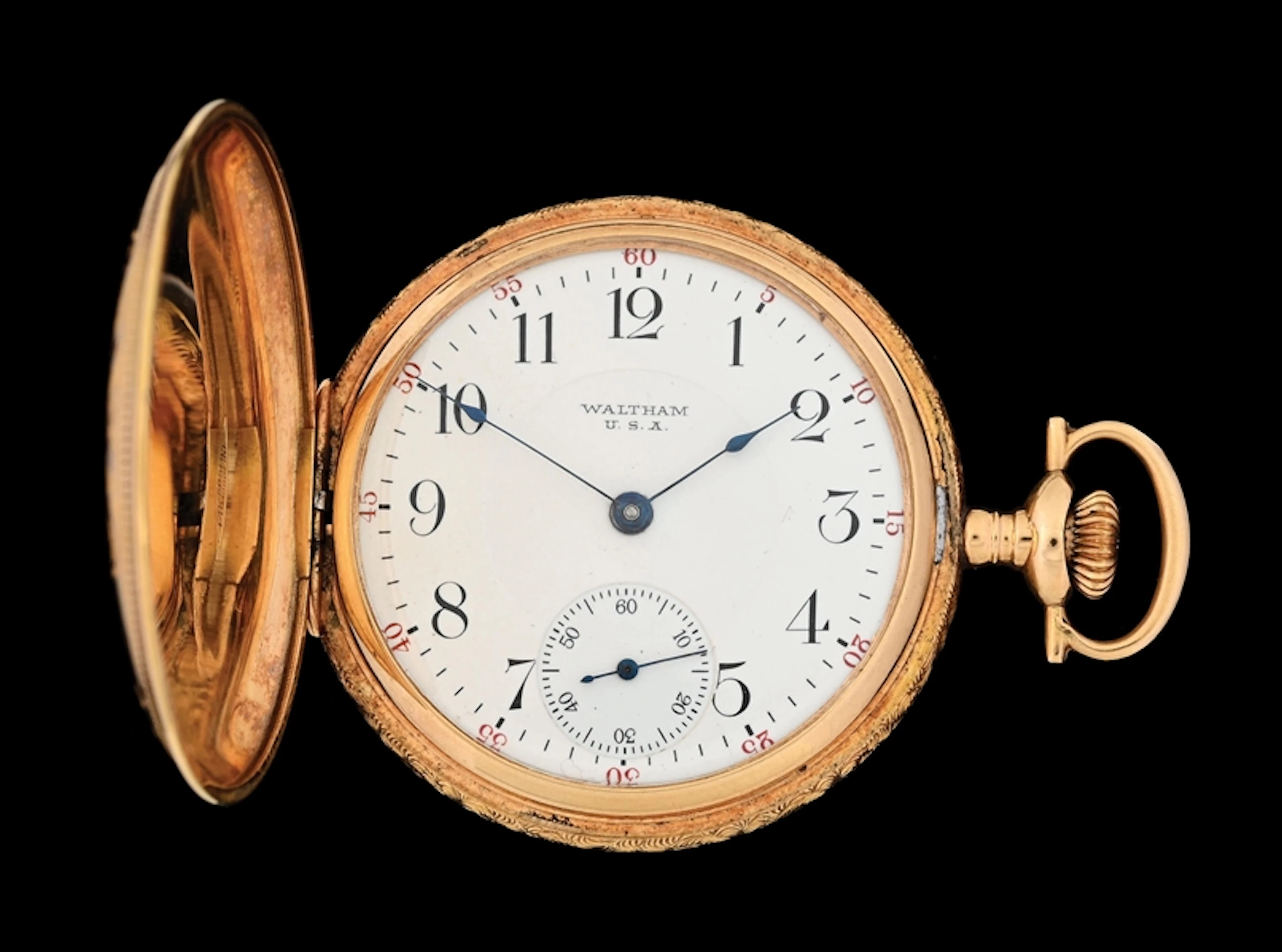 14K MULTI-COLOR GOLD WALTHAM H/C POCKET WATCH