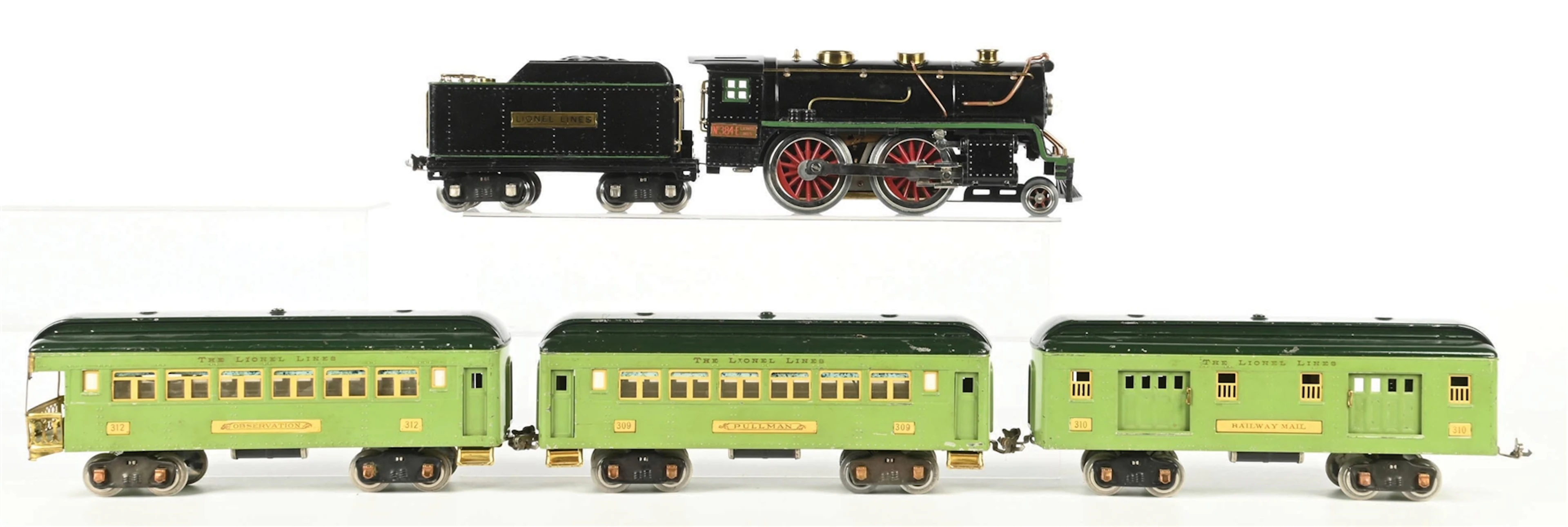 LIONEL PREWAR STANDARD GAUGE NO. 384E STEAM PASSENGER SET