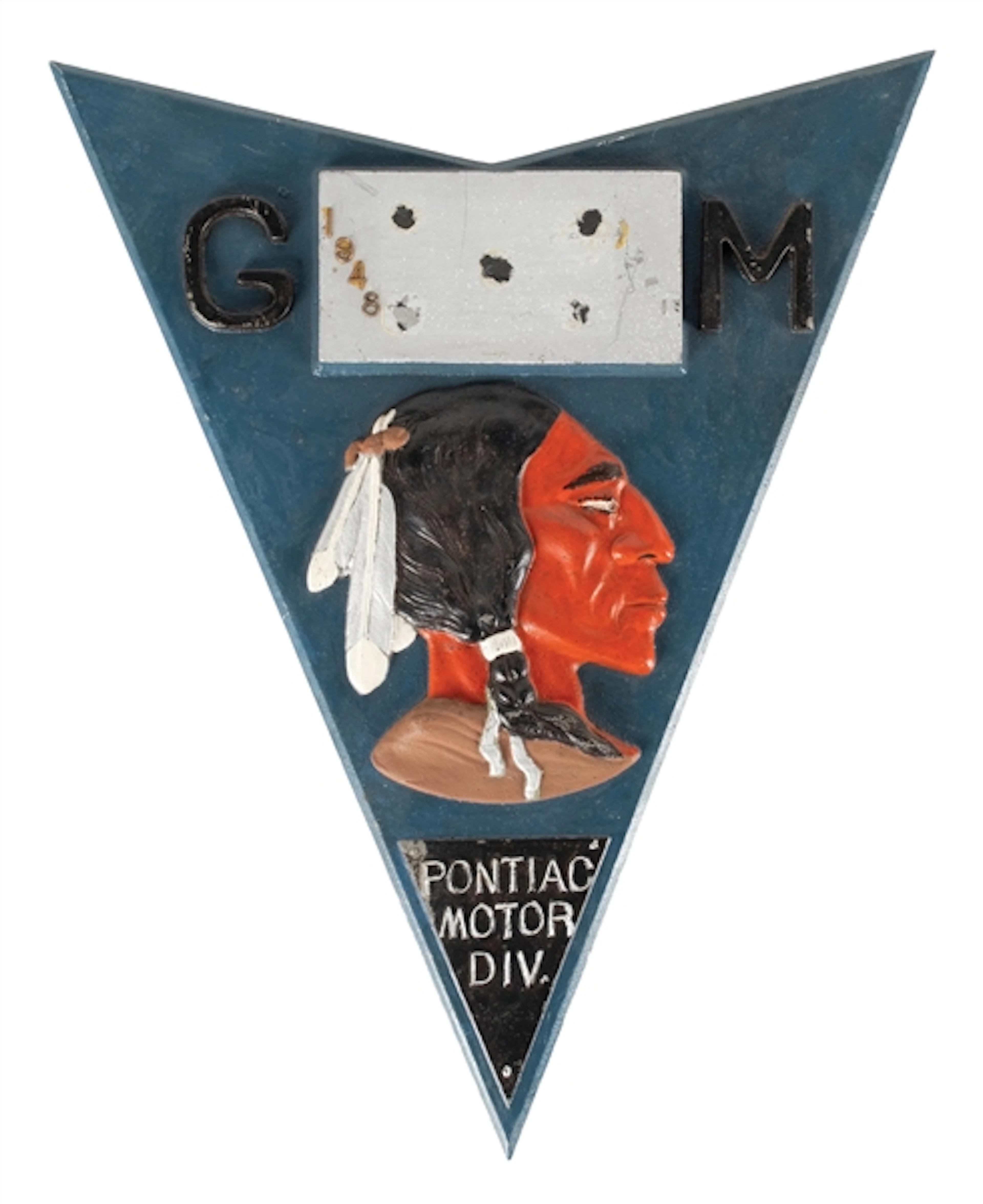 CAST IRON BUILDING EMBLEM FOR PONTIAC MOTOR DIVISION OF GM, DATED 1948