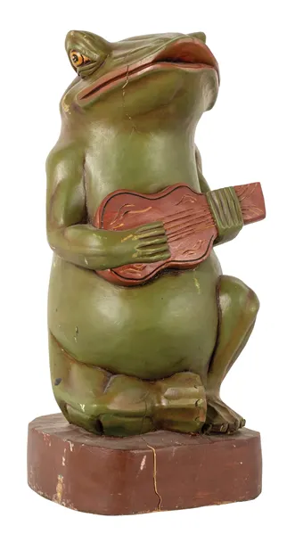 WHIMSICAL CARVED WOODEN DISPLAY FROG