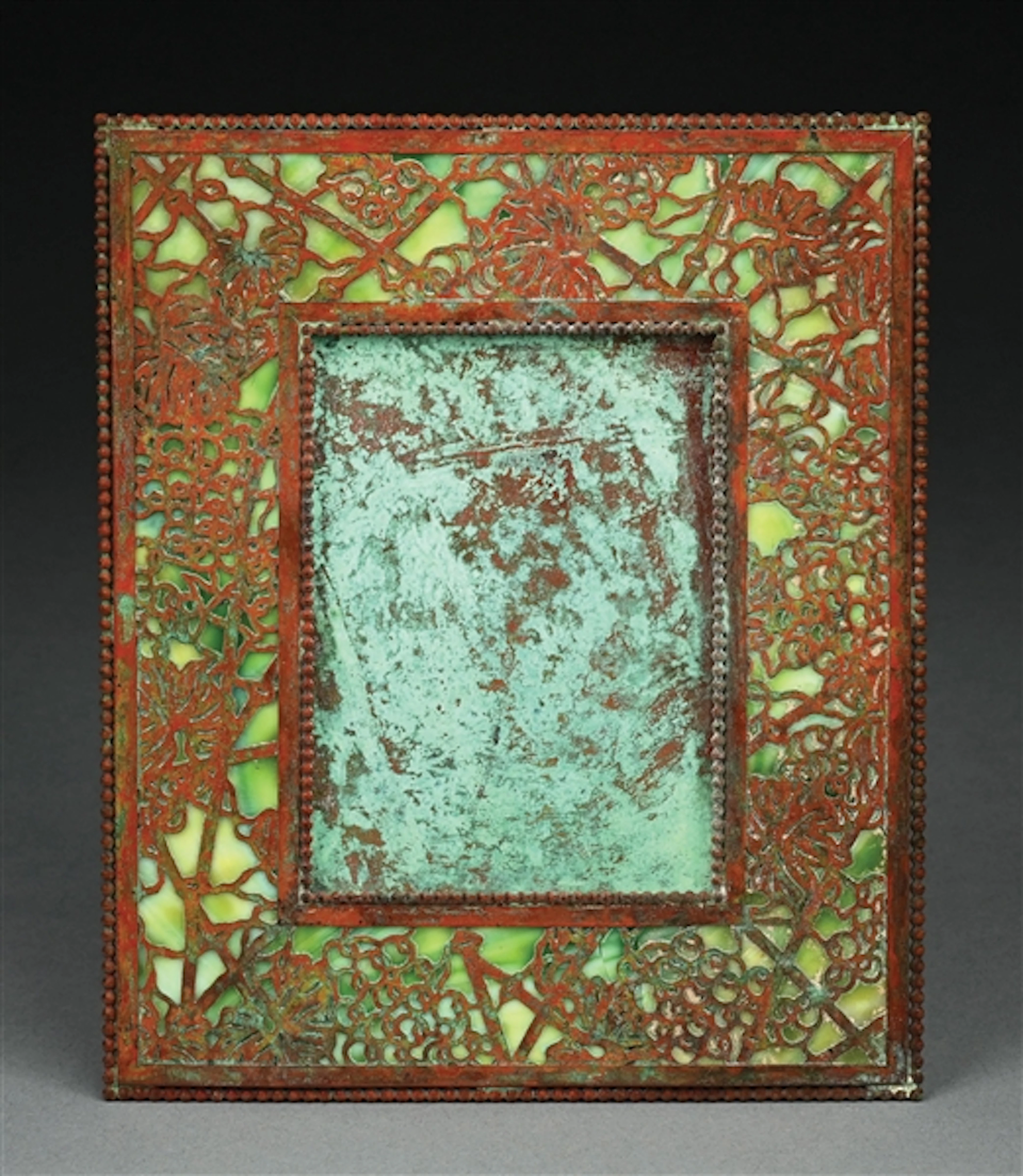 TIFFANY STUDIOS GRAPEVINE BRONZE & GLASS PICTURE FRAME