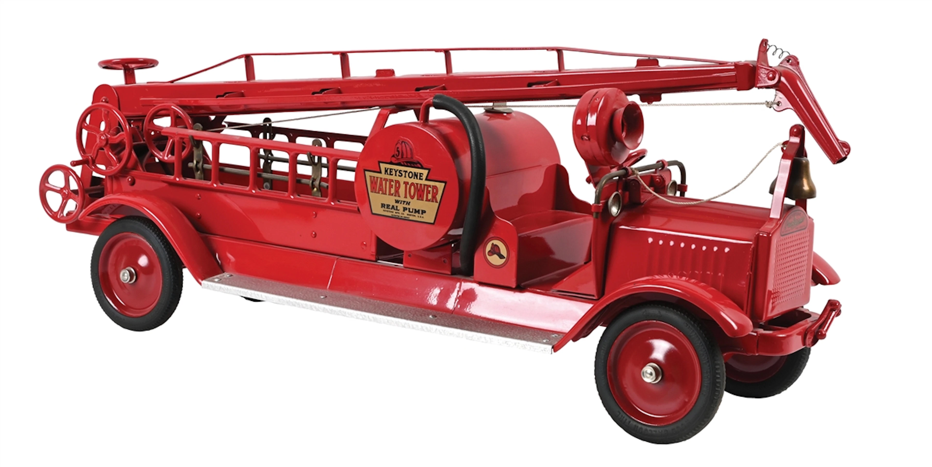 KEYSTONE MFG. CO. WATER TOWER WITH REAL PUMP PRESSED STEEL FIRE TRUCK