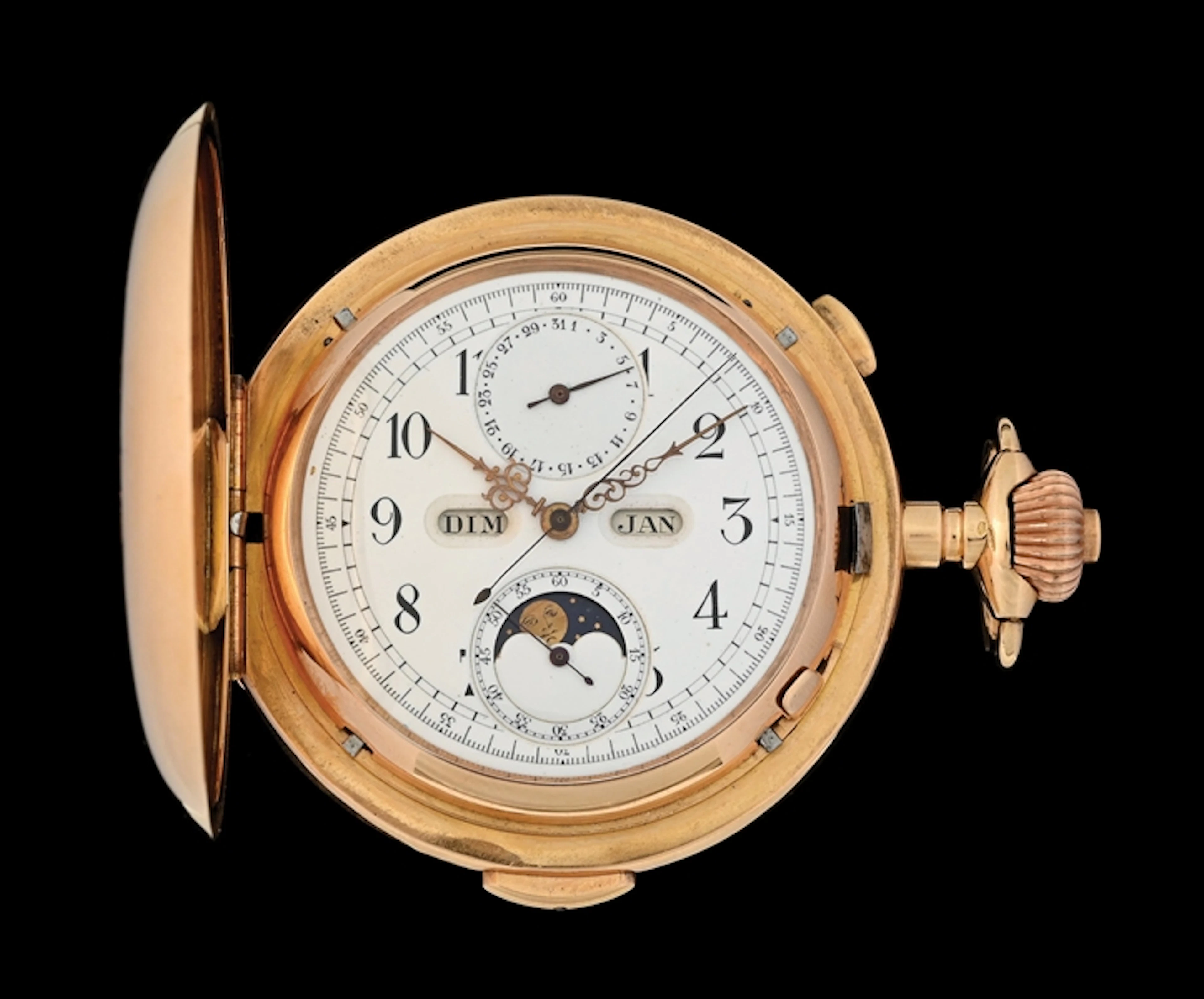 18K PINK GOLD SURETE GRAND COMPLICATIONS MINUTE REPEATER H/C POCKET WATCH