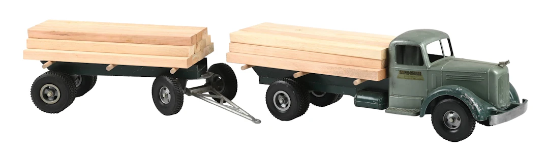 LOT OF 2: SMITH-MILLER LOG TRUCK WITH PUP TRAILER & LOGS