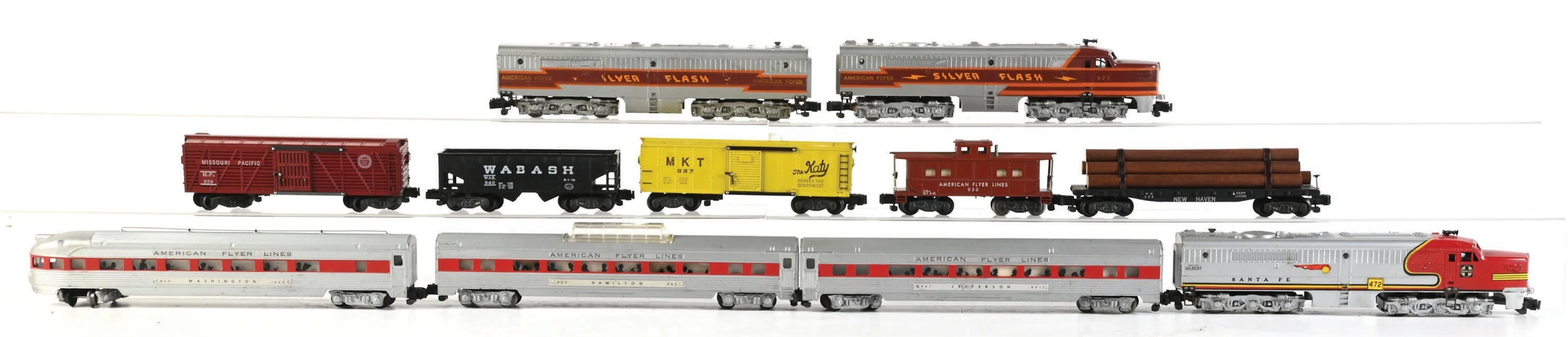 LOT OF 11: AMERICAN FLYERS S-GA. EL CAPITAN SET 5640 & SILVER FLASH SET 5460 WT