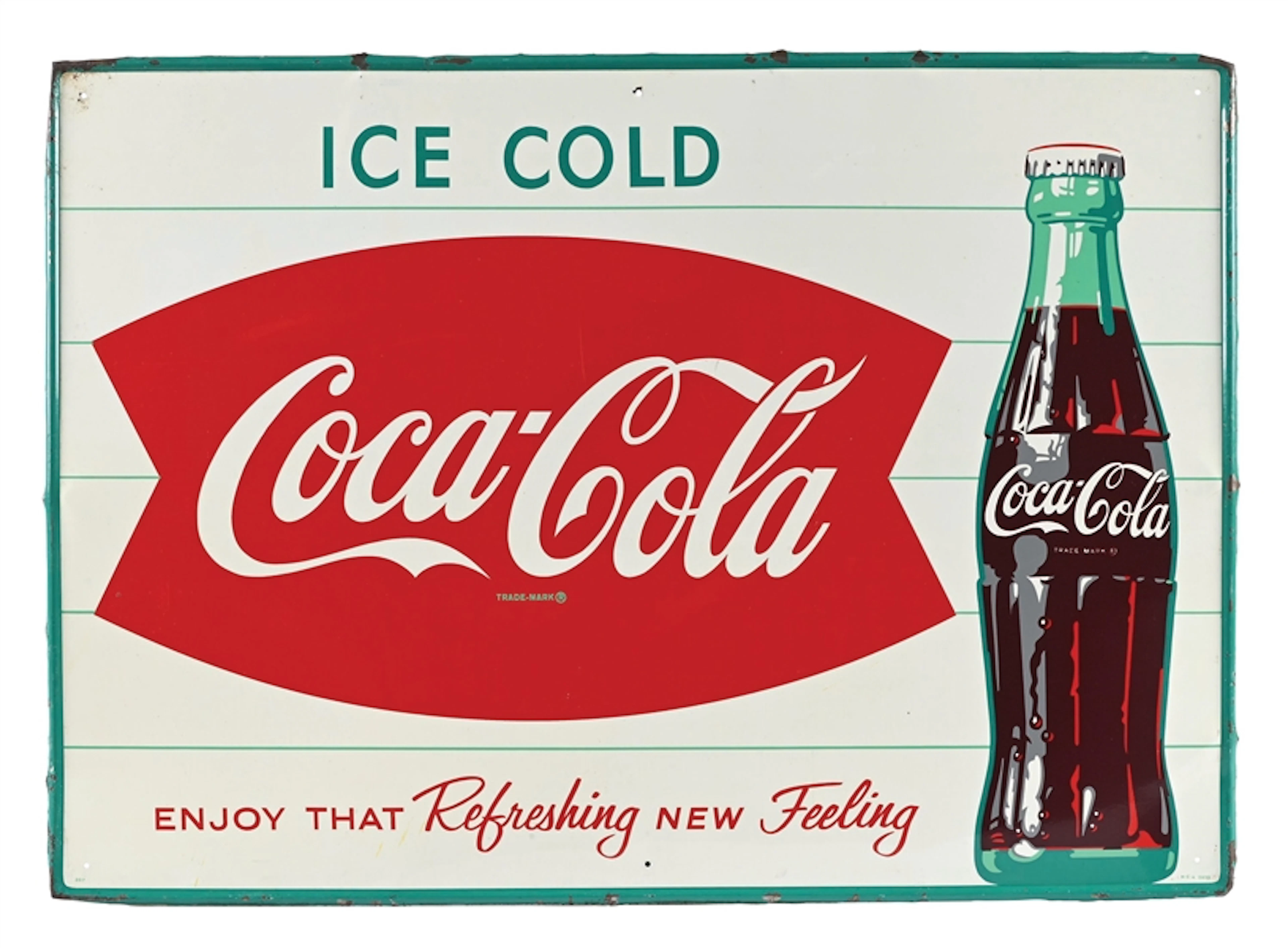 ICE COLD COCA-COLA "ENJOY THAT REFRESHING NEW FEELING" SELF FRAMED TIN SIGN