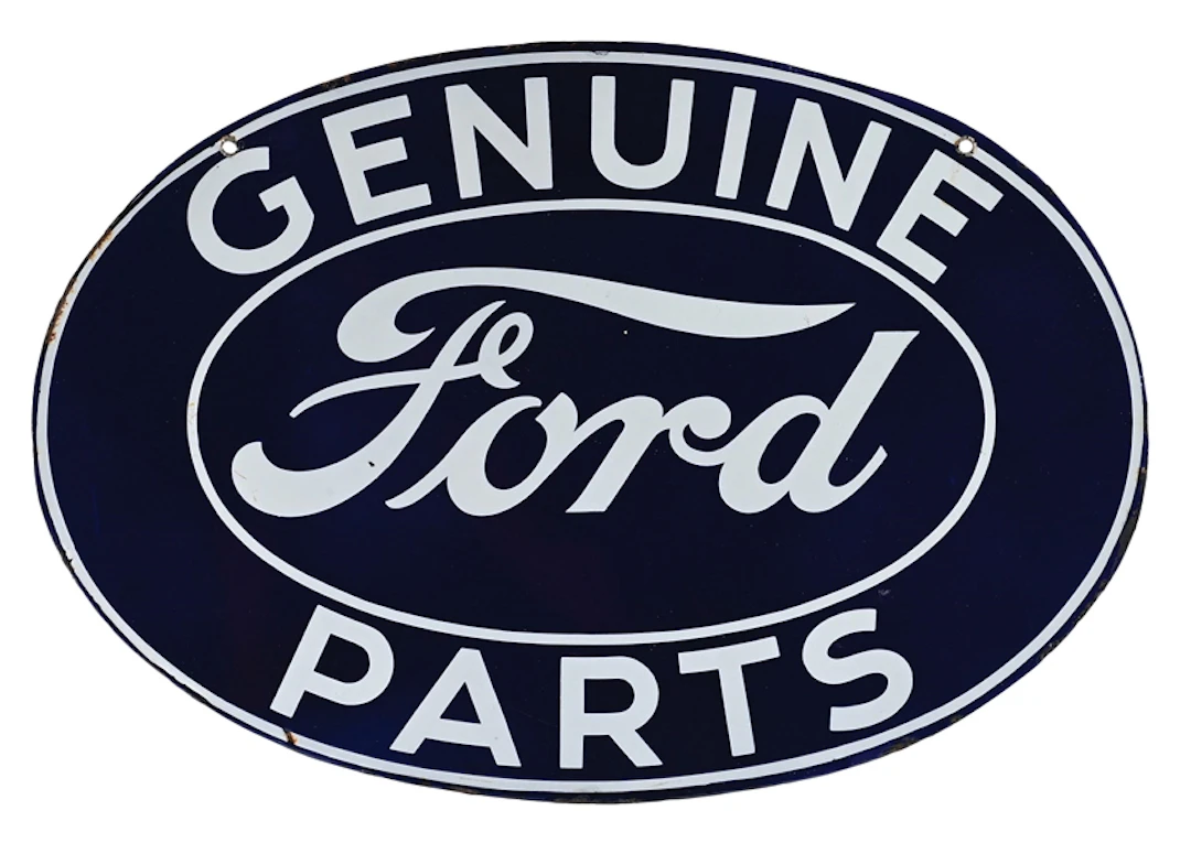 OUTSTANDING FORD GENUINE PARTS DOUBLE-SIDED PORCELAIN SIGN