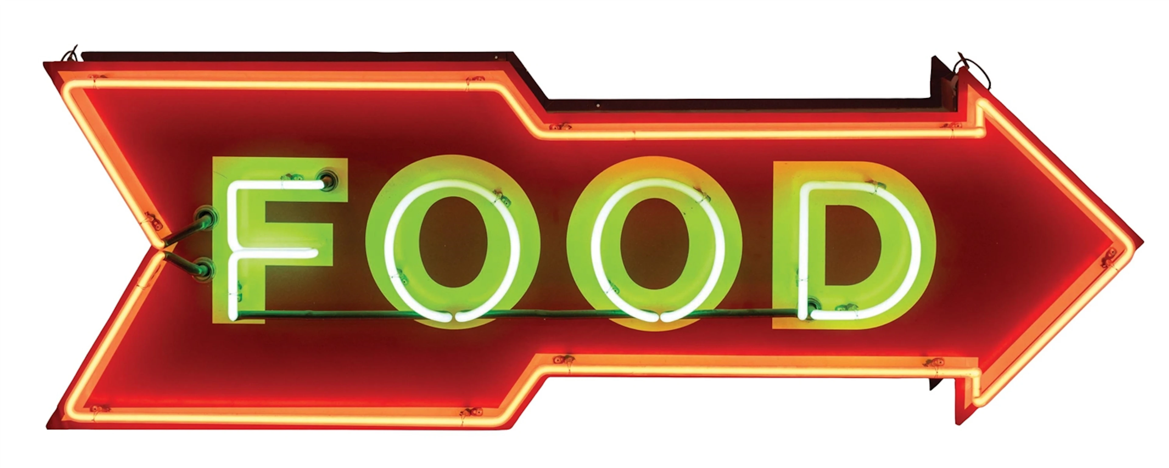 RED NEON FOOD ARROW SIGN