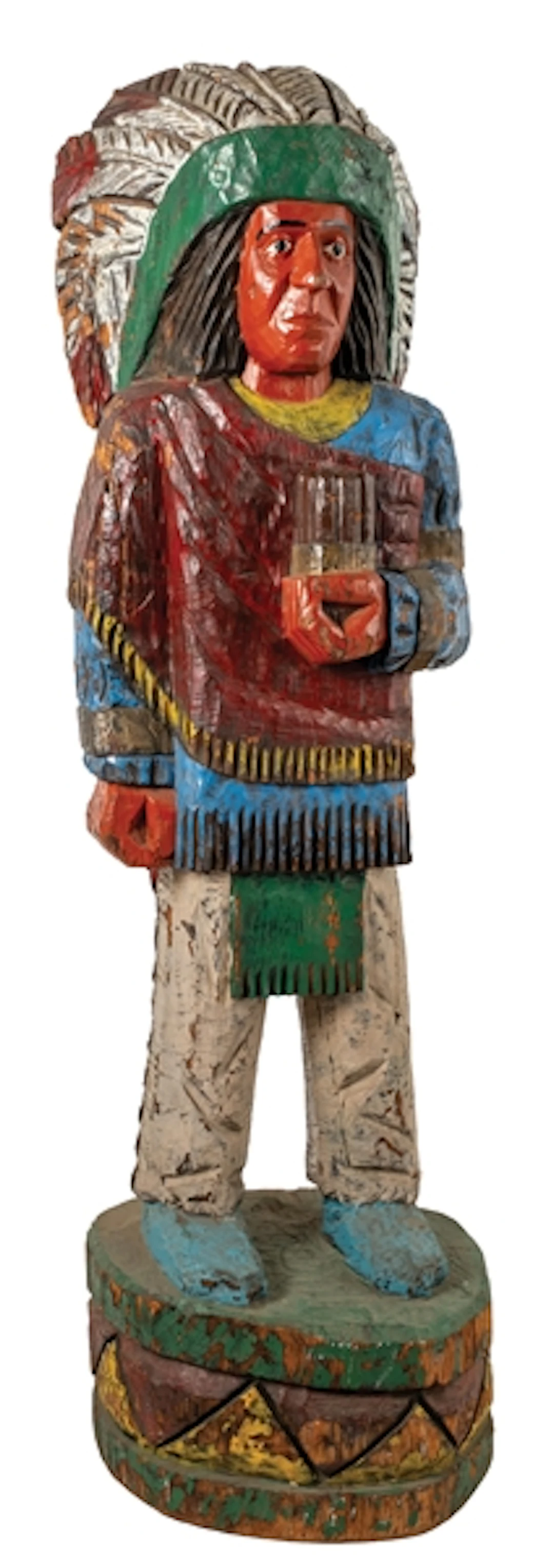 WOODEN COLORFUL PAINTED NATIVE AMERICAN STATUE