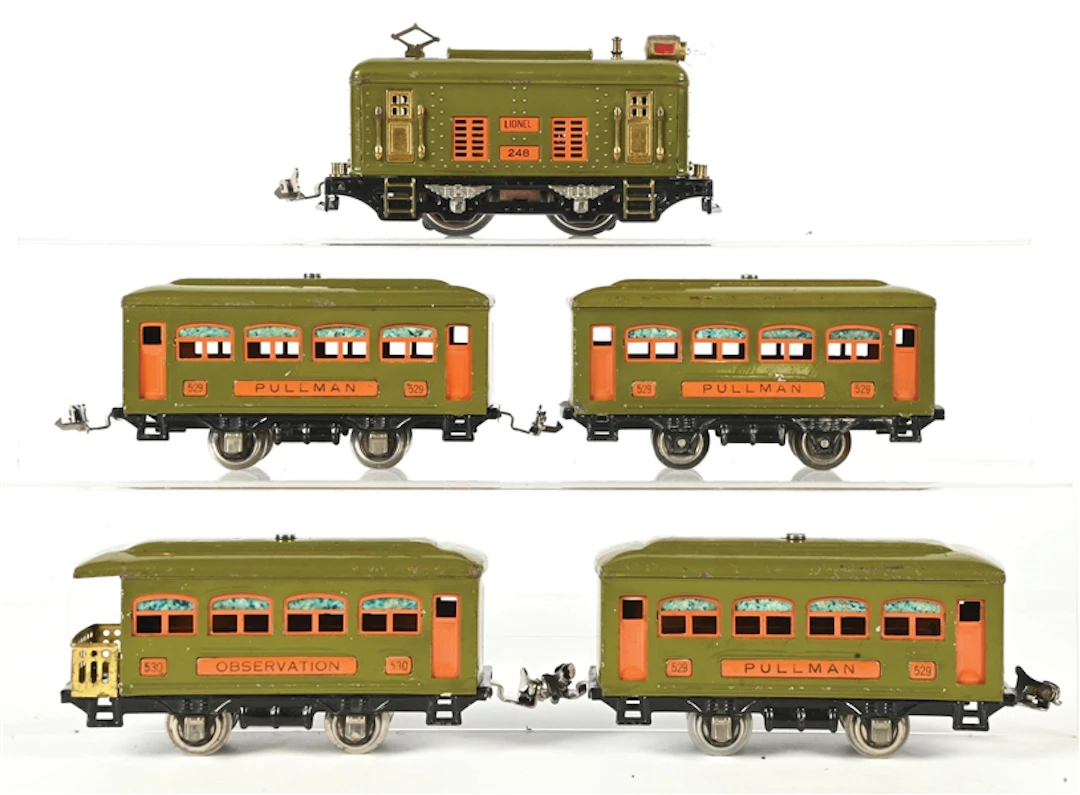 LIONEL PREWAR O. GAUGE NO. 248 FOUR CAR PASSENGER SET