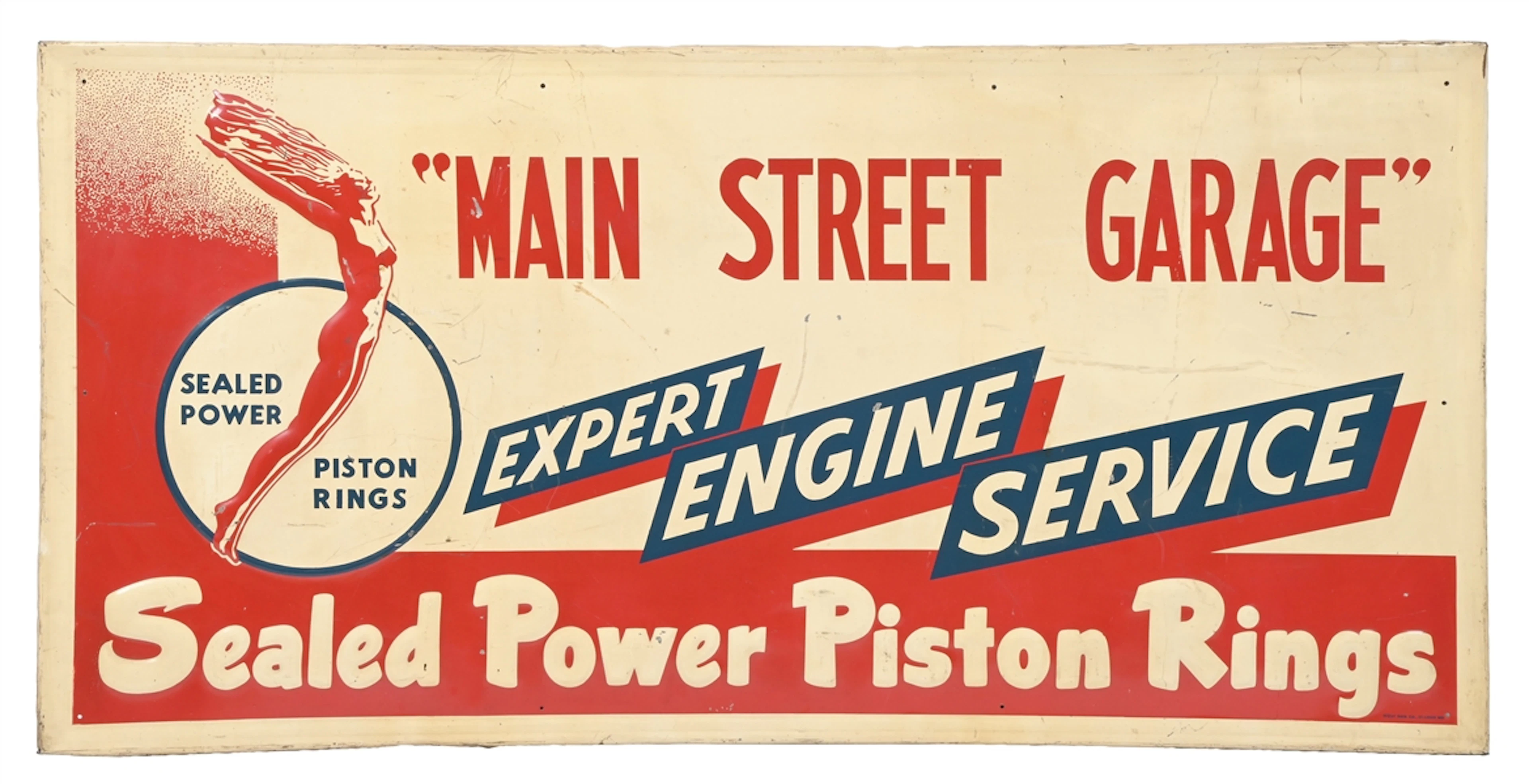 "MAIN STREET GARAGE" SEALED POWER PISTON RINGS EMBOSSED TIN SIGN W/