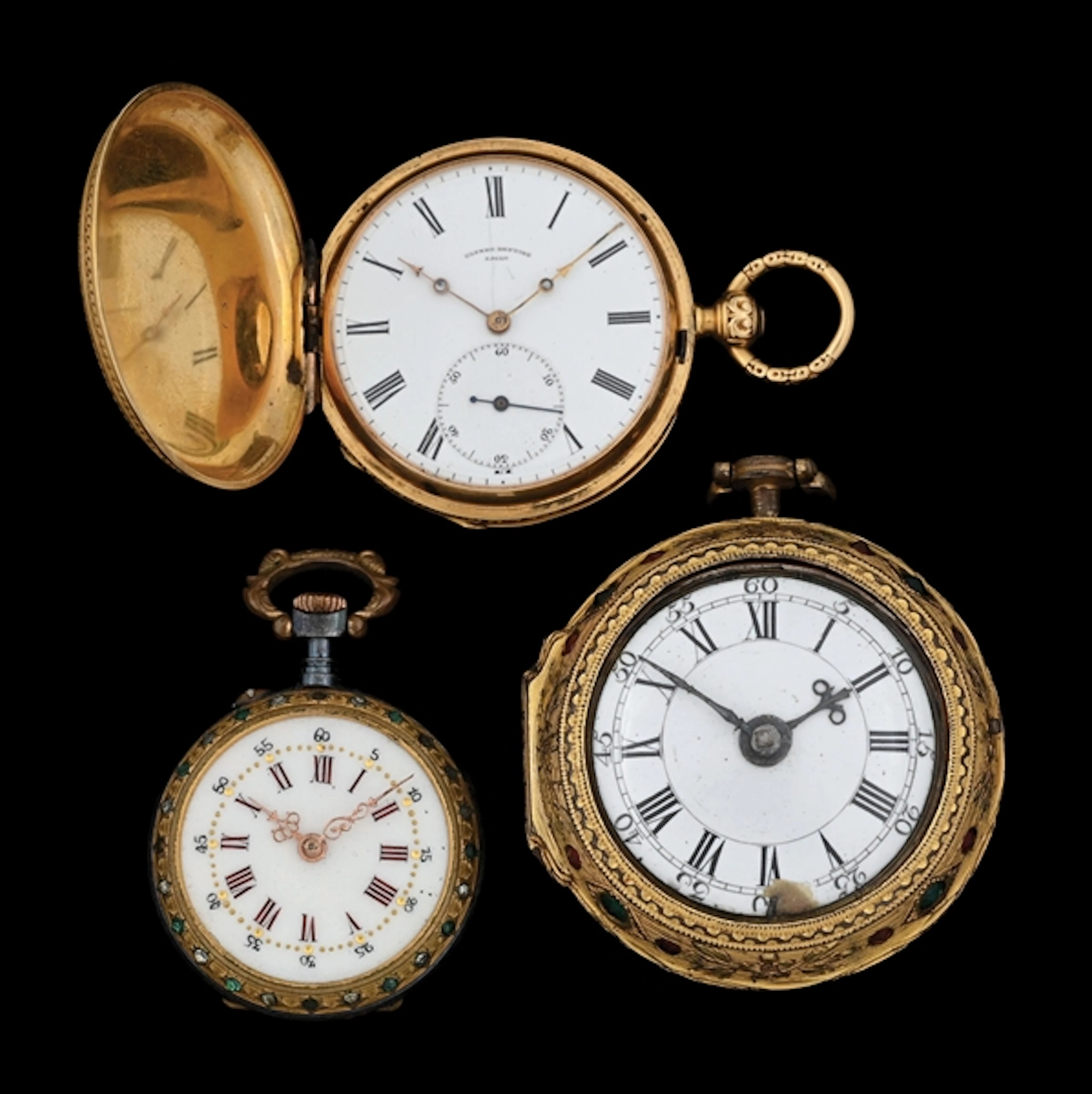 COLLECTION OF 3: ANTIQUE JEWELED POCKET WATCHES