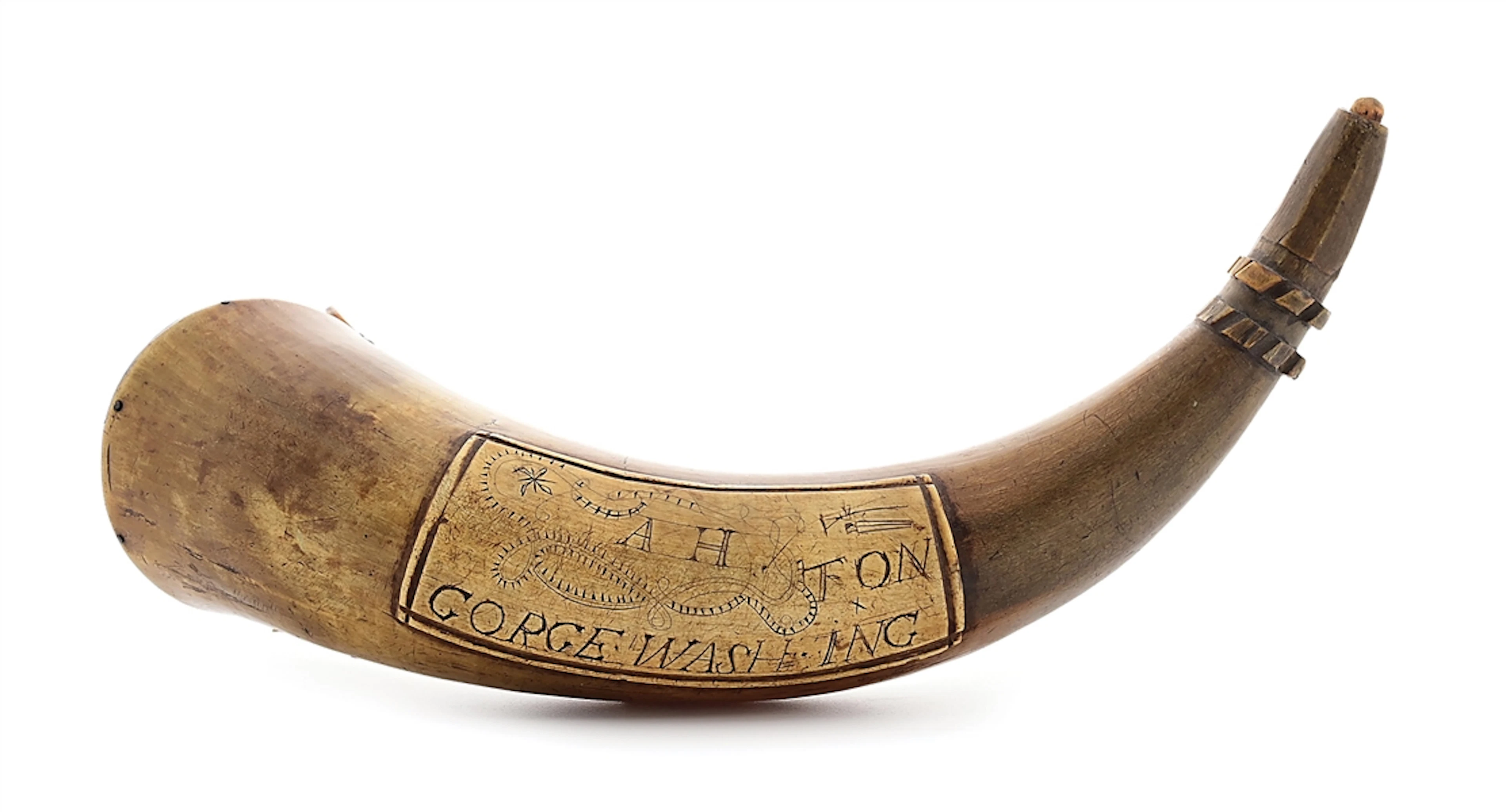 GEORGE WASHINGTON ENGRAVED POWDER HORN OF ASAPH HART.