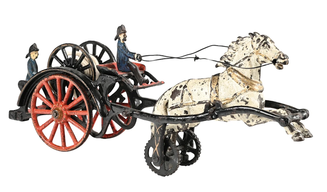 CAST IRON HORSE DRAWN FIRE HOSE REEL WAGON