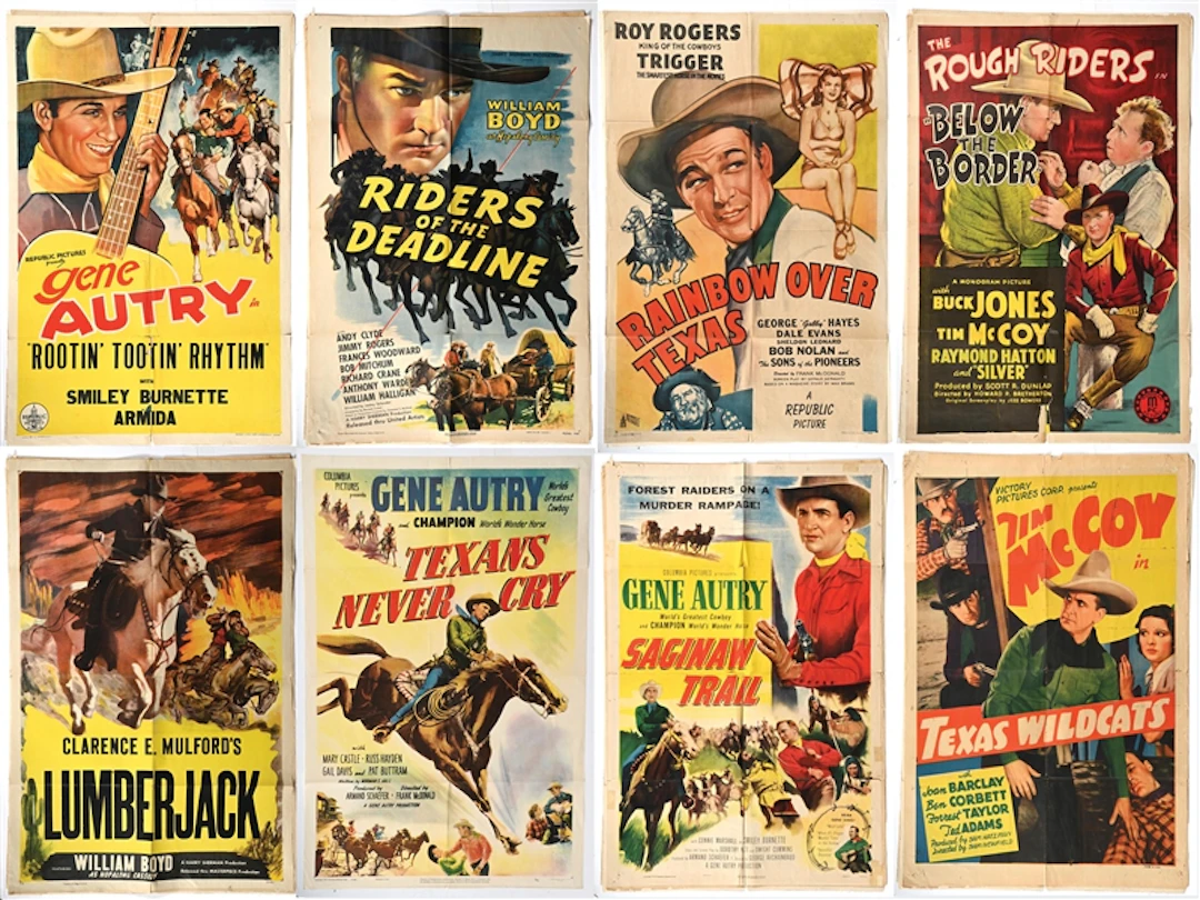 LOT OF 8: FOLDED WESTERN MOVIE POSTERS