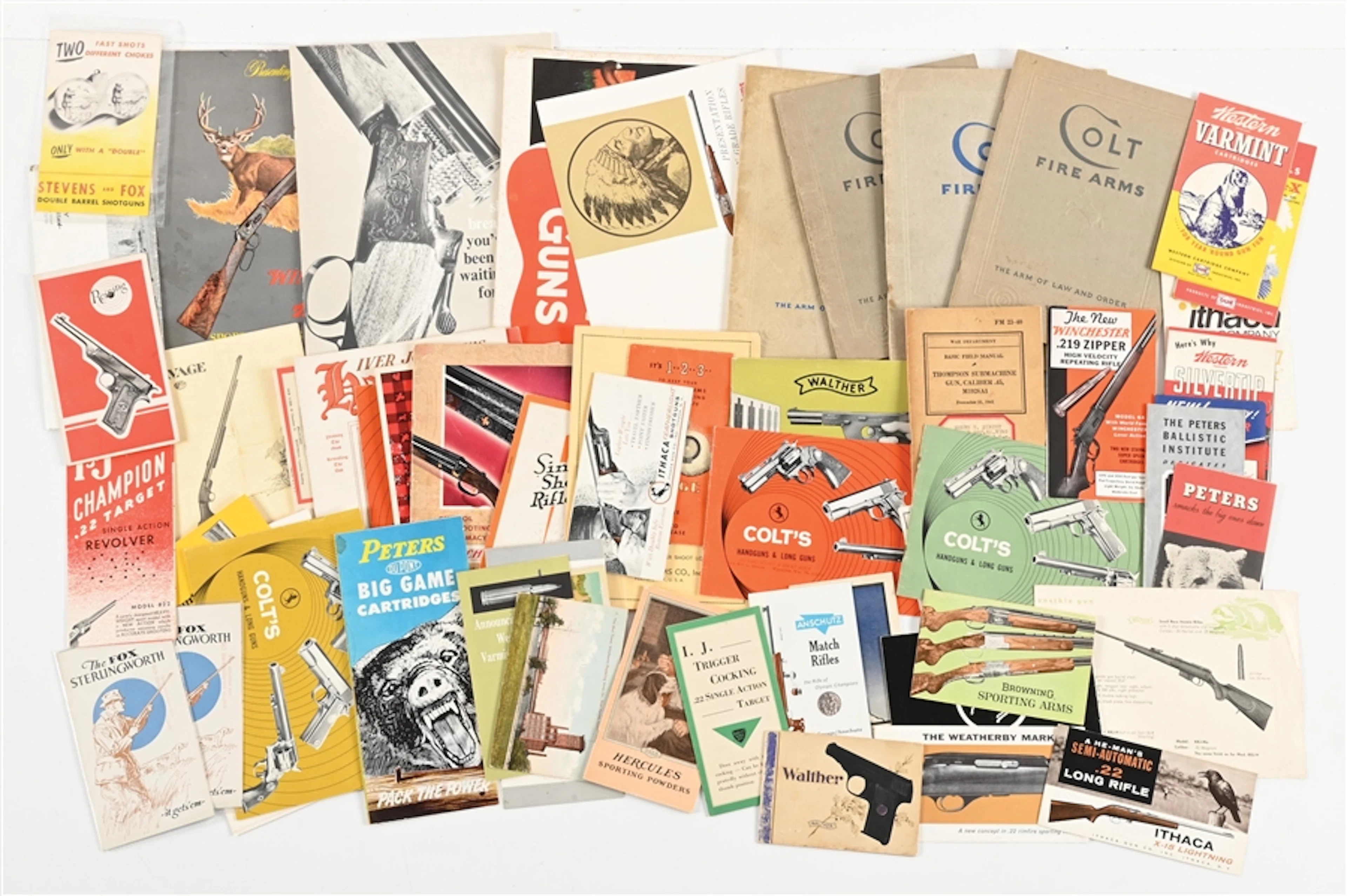 INCREDIBLE LOT OF (55) VARIOUS VINTAGE FIREARMS CATALOGS/ BROCHURES