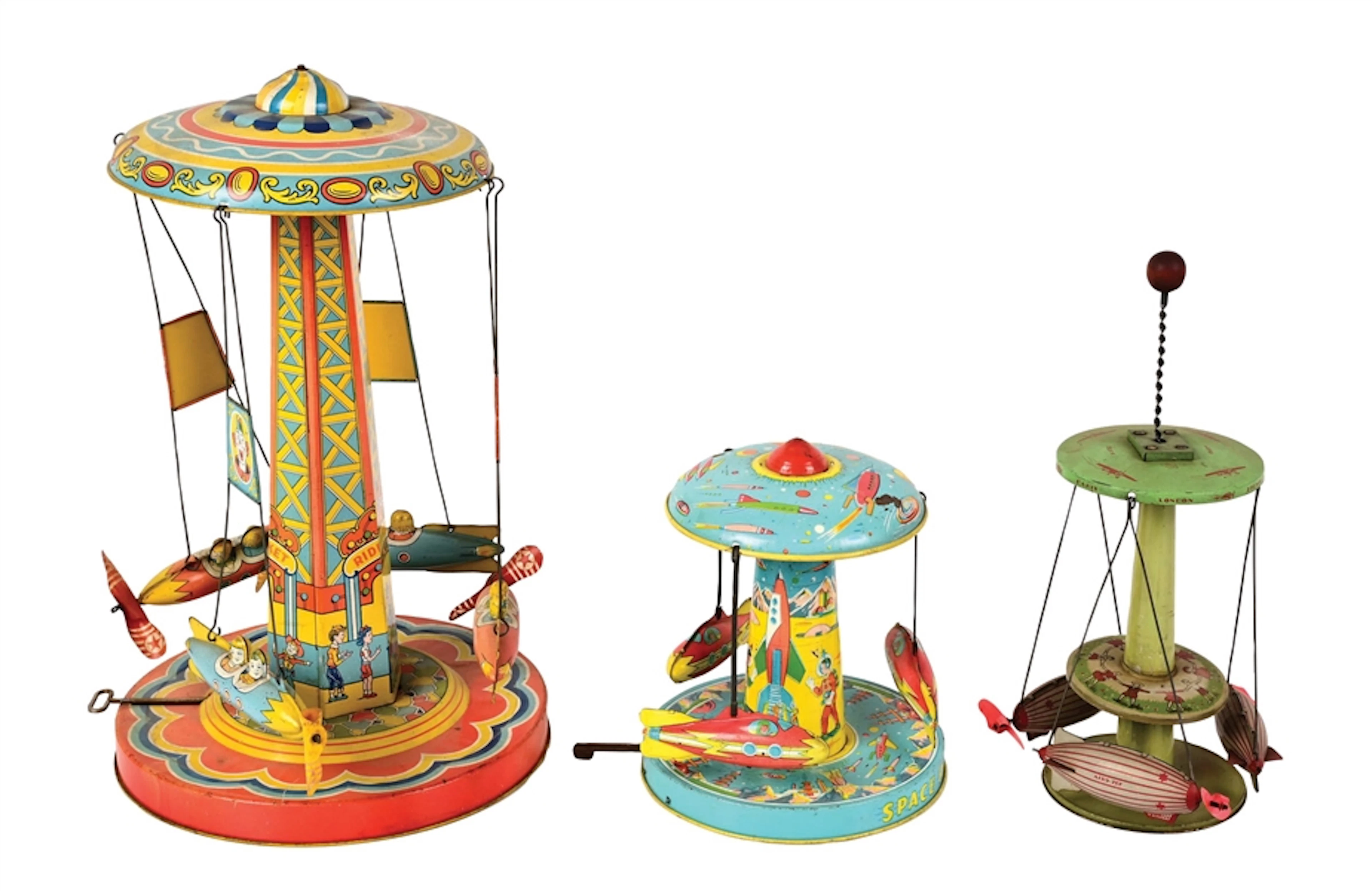 LOT OF 3: AMERICAN-MADE TIN LITHO WIND-UP & LEVER AMUSEMENT PARK TOYS