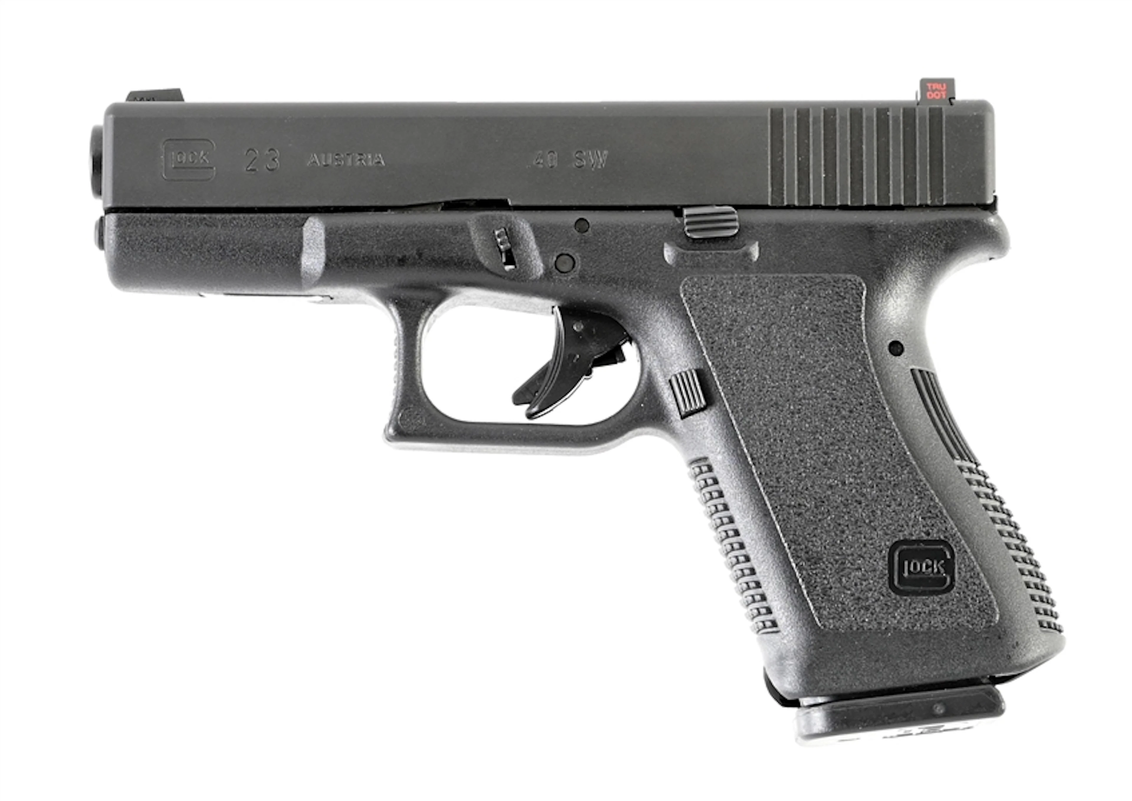 (M) GLOCK 23 SEMI-AUTOMATIC PISTOL WITH TUPPERWARE BOX