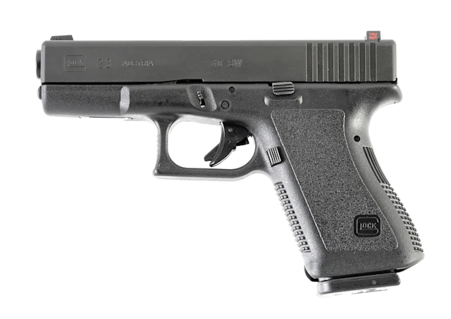 (M) GLOCK 23 SEMI-AUTOMATIC PISTOL WITH TUPPERWARE BOX