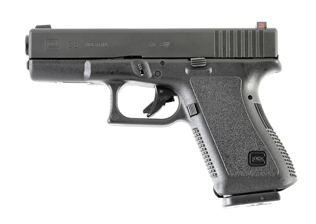 (M) GLOCK 23 SEMI-AUTOMATIC PISTOL WITH TUPPERWARE BOX