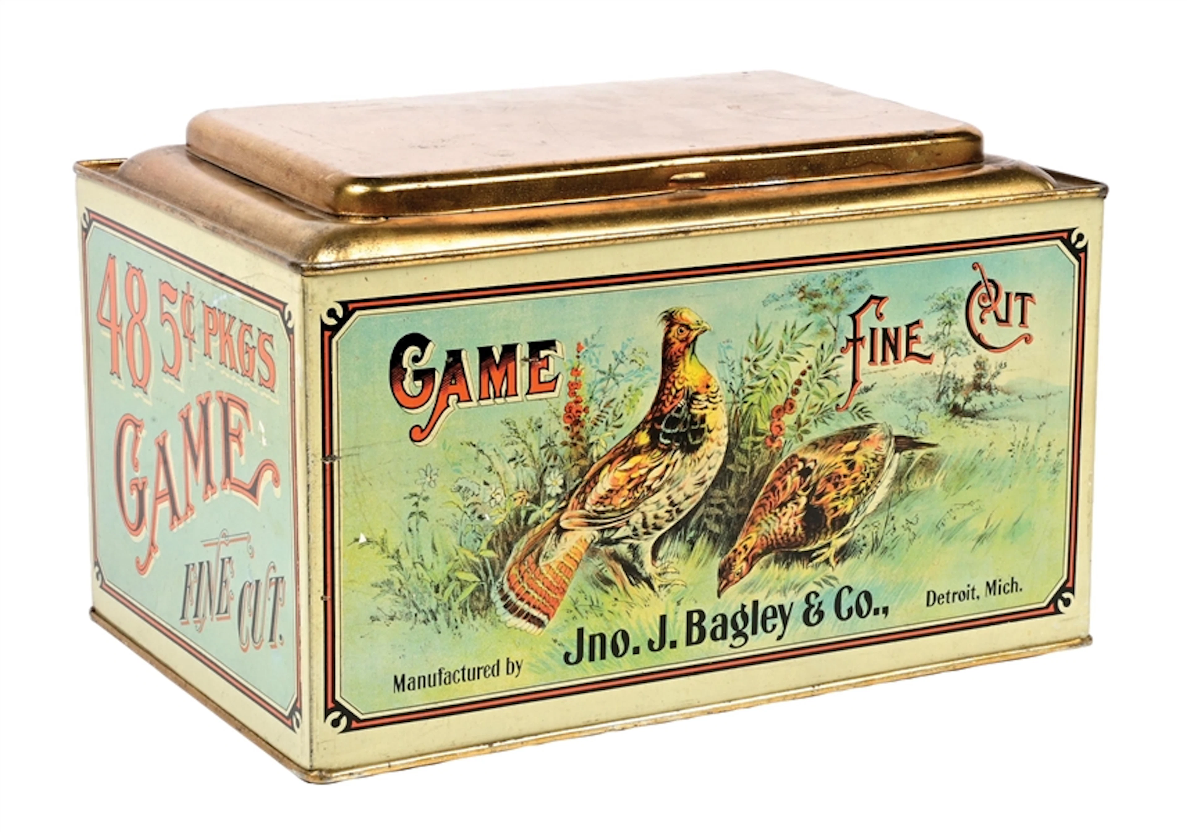 OUTSTANDING GAME FINE CUT TOBACCO TIN STORE DISPLAY BOX.