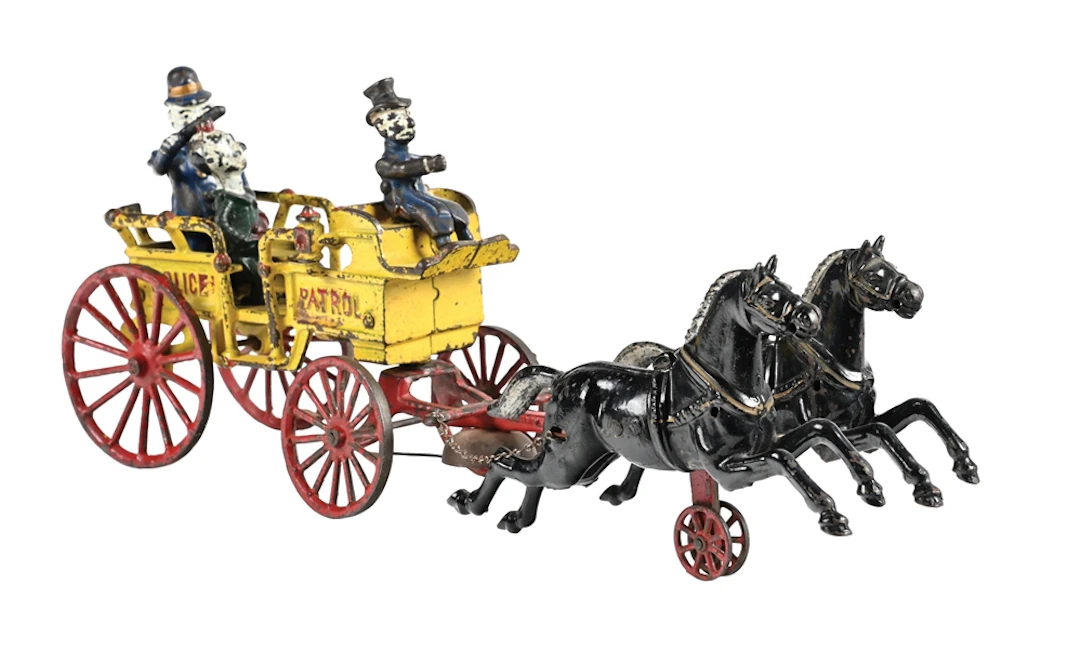 KENTON HARDWARE CO. CAST IRON HAPPY HOOLIGAN HORSE-DRAWN POLICE PATROL