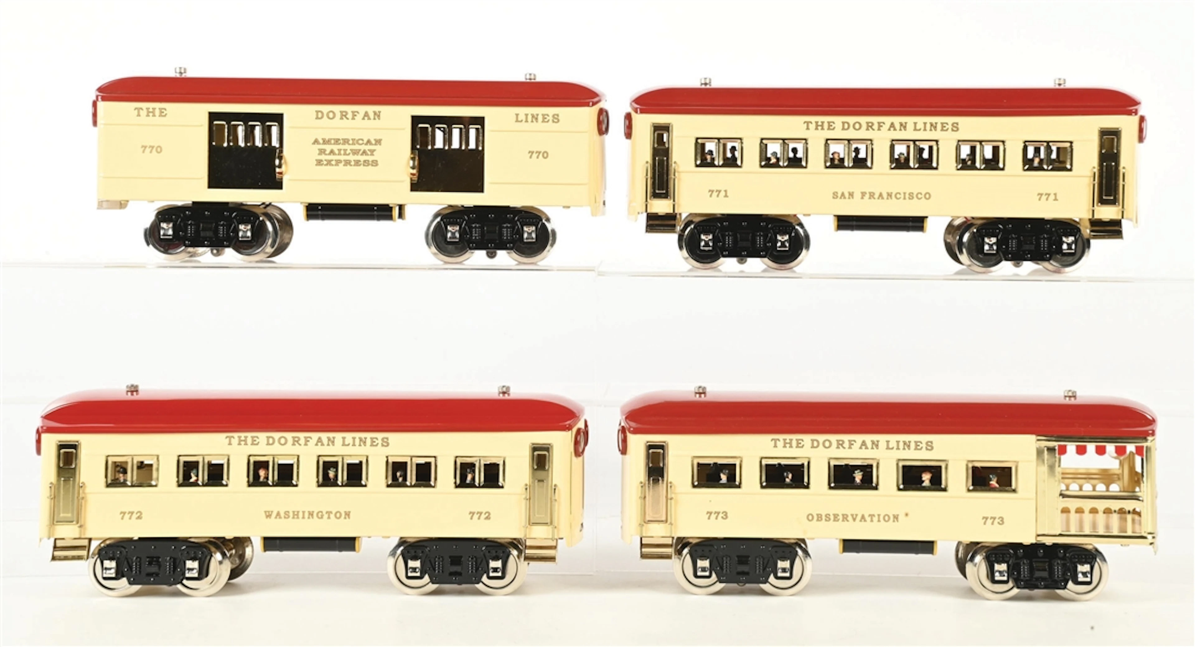 MTH TIN PLATE TRADITIONS STANDARD GAUGE REPRODUCTION DORFAN FOUR CAR