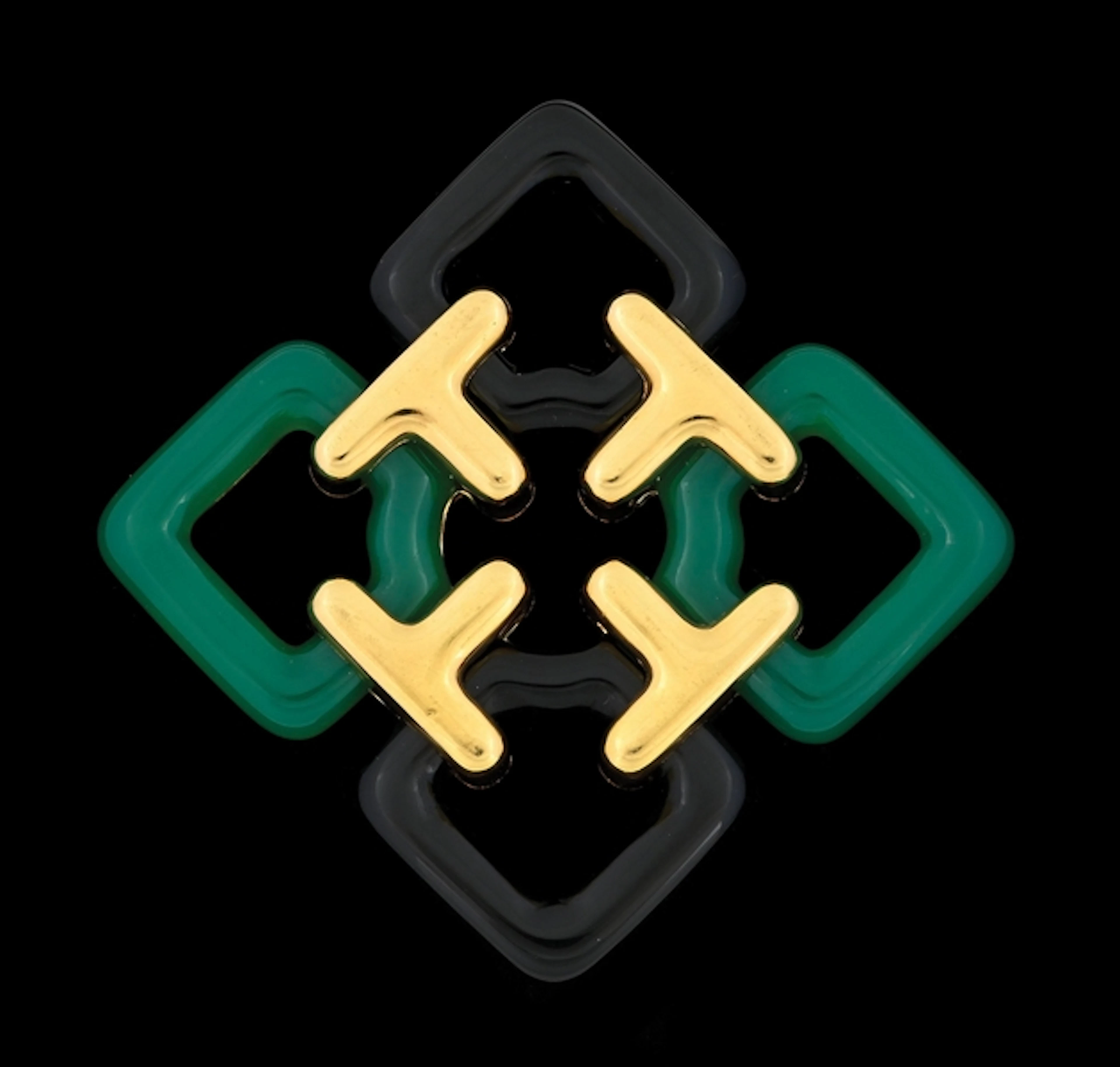 SIGNED ALDO CIPULLO 18K GOLD GREEN & BLACK ONYX PENDANT/BROOCH
