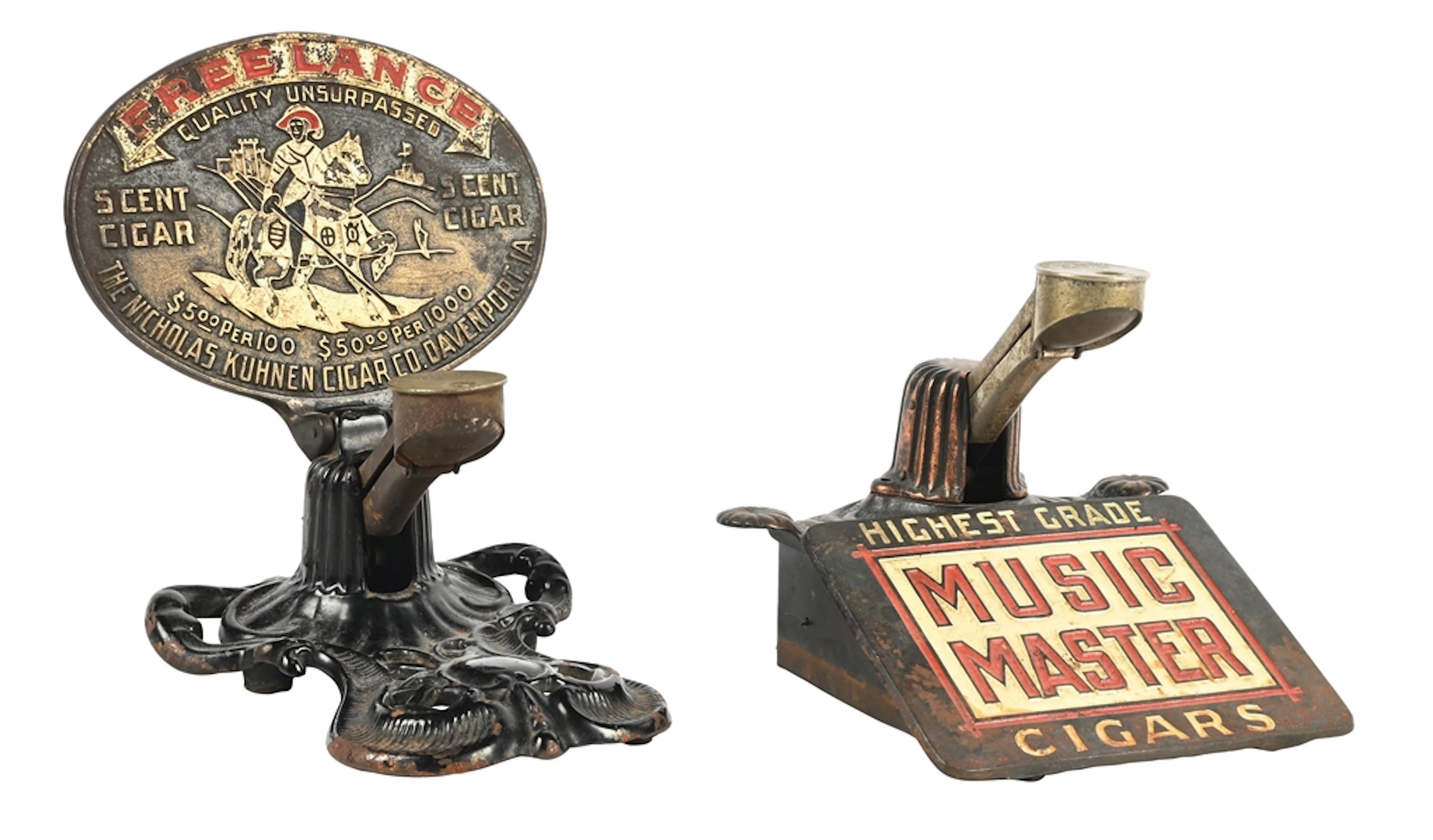PAIR OF CAST IRON COUNTERTOP COMMERCIAL ADVERTISING CIGAR CUTTERS