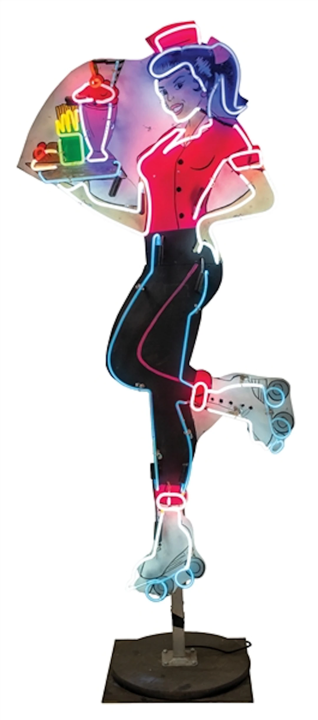 WAITRESS ON ROLLER SKATES NEON SIGN ON STAND
