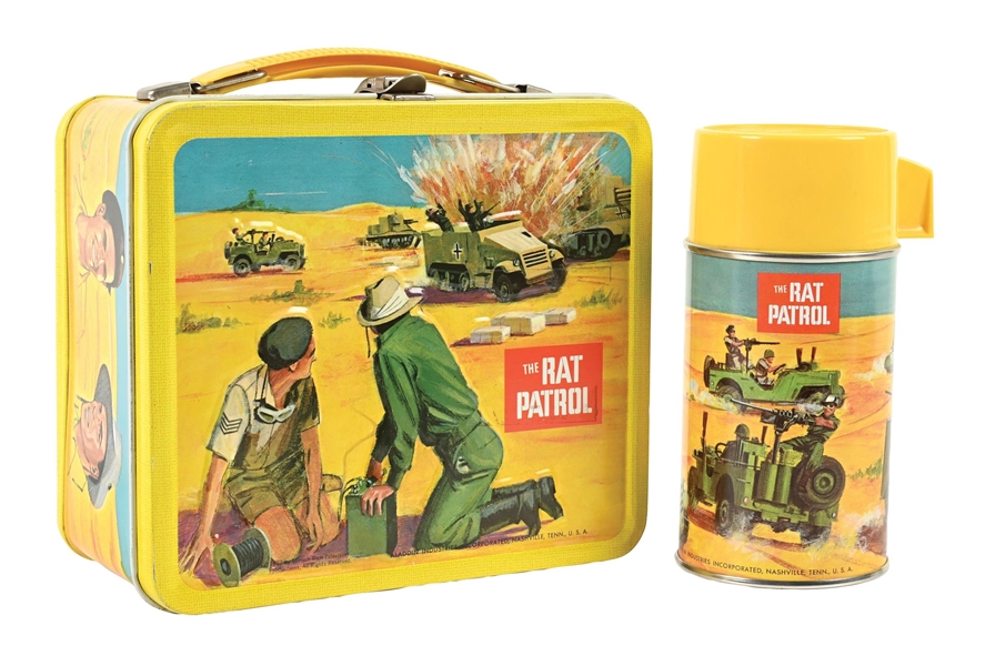 ALADDIN INDUSTRIES INC. "THE RAT PATROL" METAL LUNCH BOX WITH THERMOS