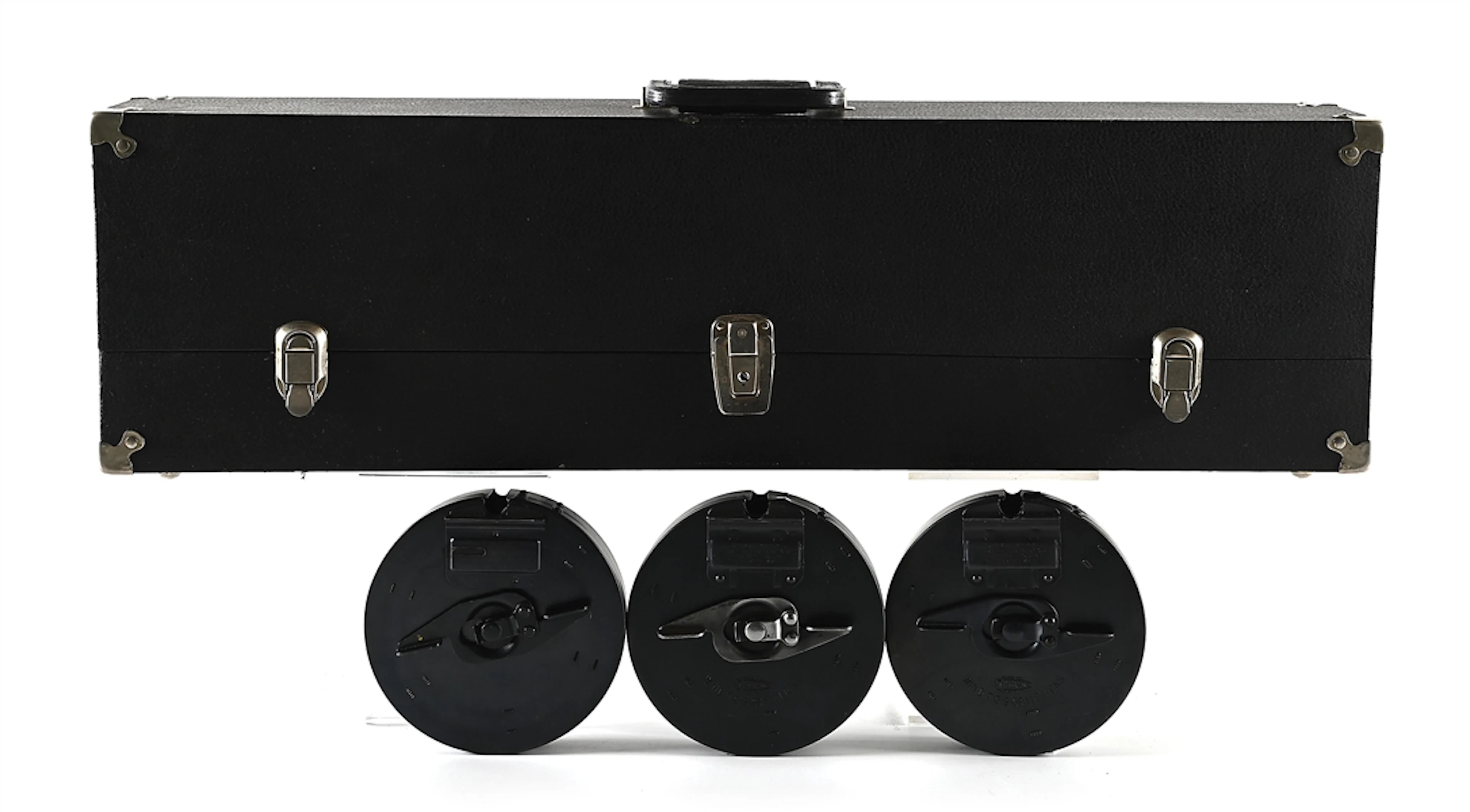 TWO DRUM CAPACITY LONG THOMPSON TRUNK CASE WITH 3 CONTEMPORARY DRUMS