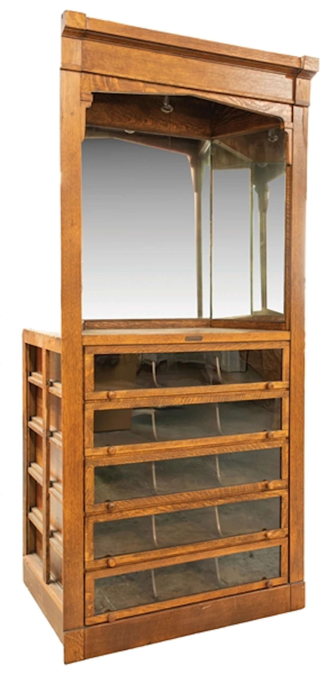 BAKER & HAMILTON HABERDASHERY CABINET WITH MIRROR AND GLASS FRONT DRAWERS