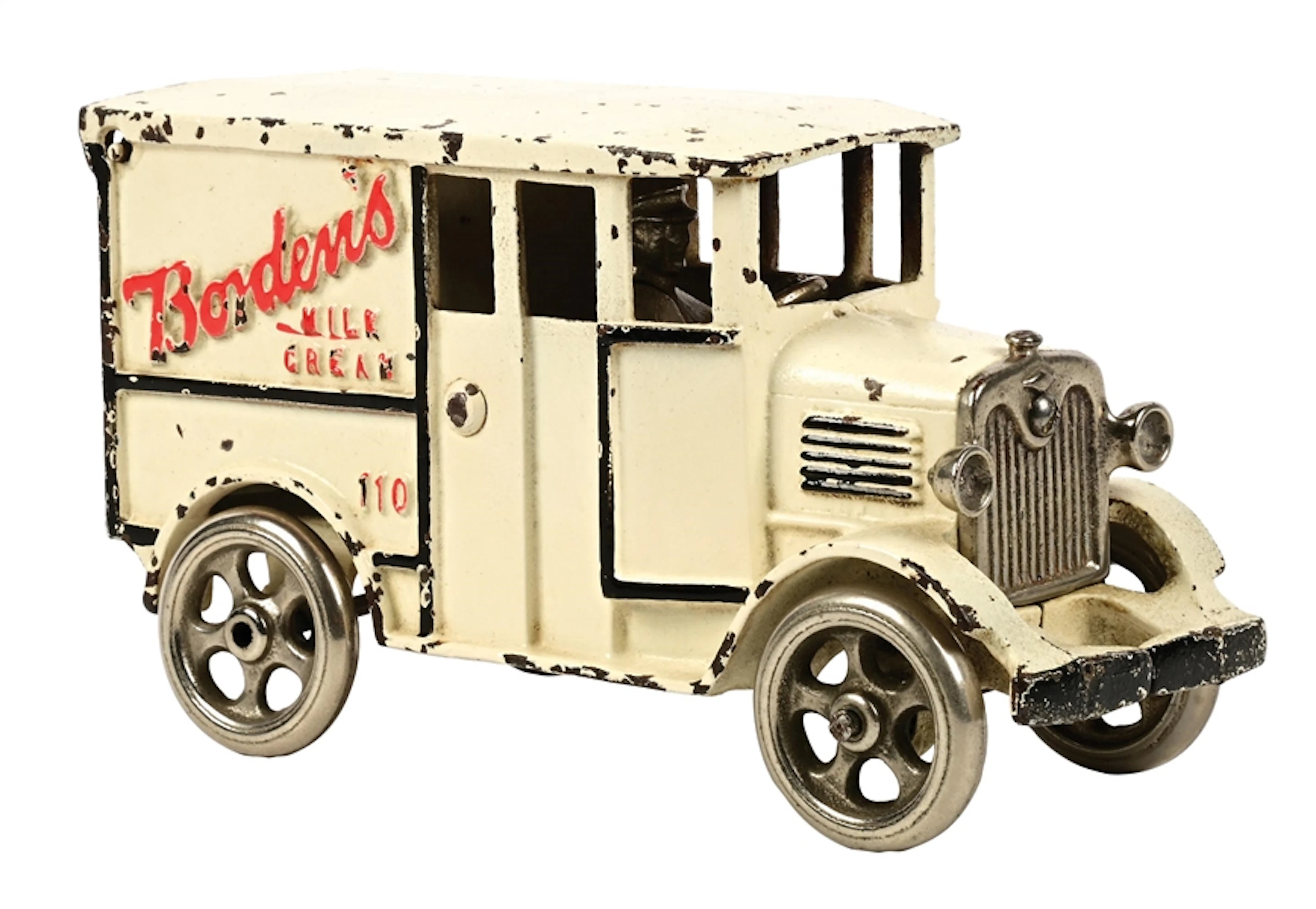 PRE-WAR CAST IRON HUBLEY BORDEN'S MILK & CREAM DELIVERY TRUCK NO. 110