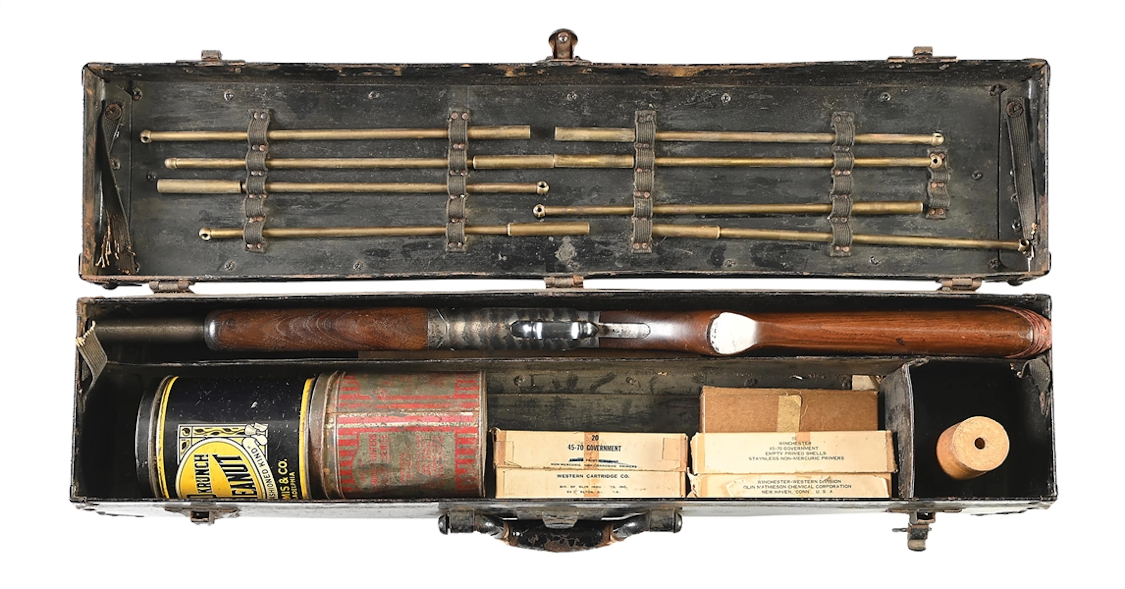(C) METAL CASED PRE-WAR COSTON LINE THROWING GUN WITH LINE, PROJECTILES