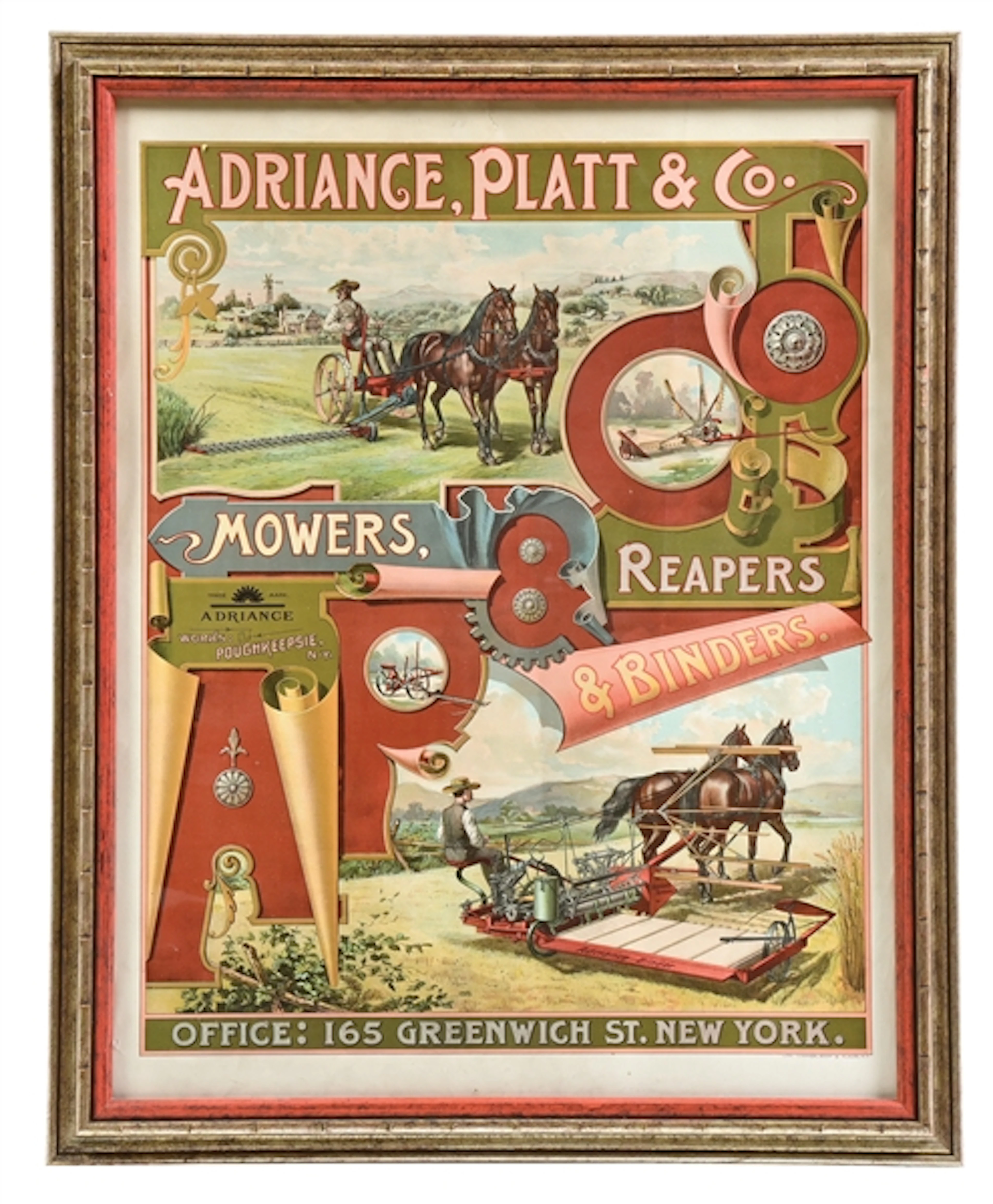 ADRIANCE, PLATT & CO. MOWERS, REAPERS, AND BINDERS FRAMED POSTER