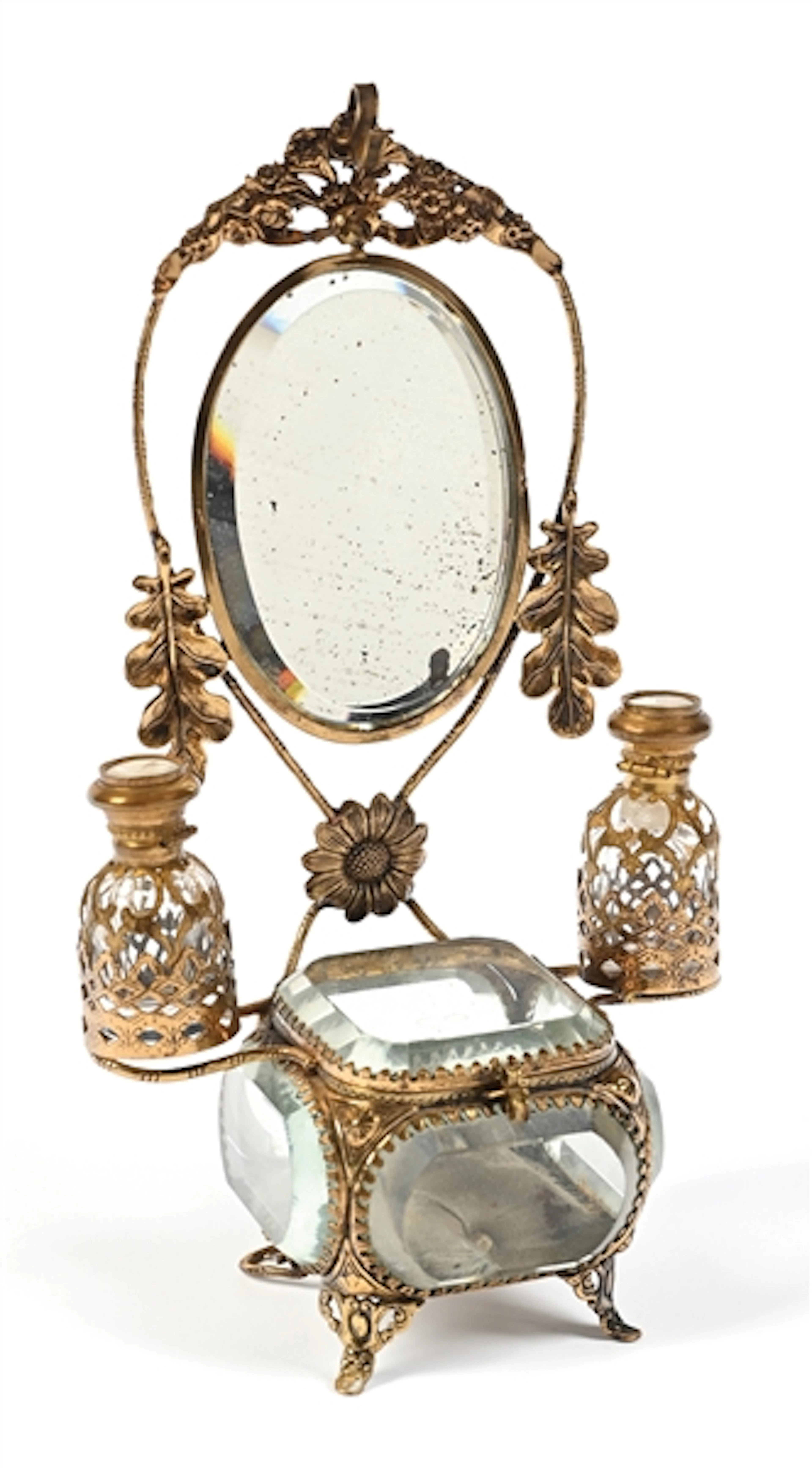 SUNFLOWER PERFUME/JEWELRY VANITY SET WITH 2 PERFUMES, GLASS JEWELRY