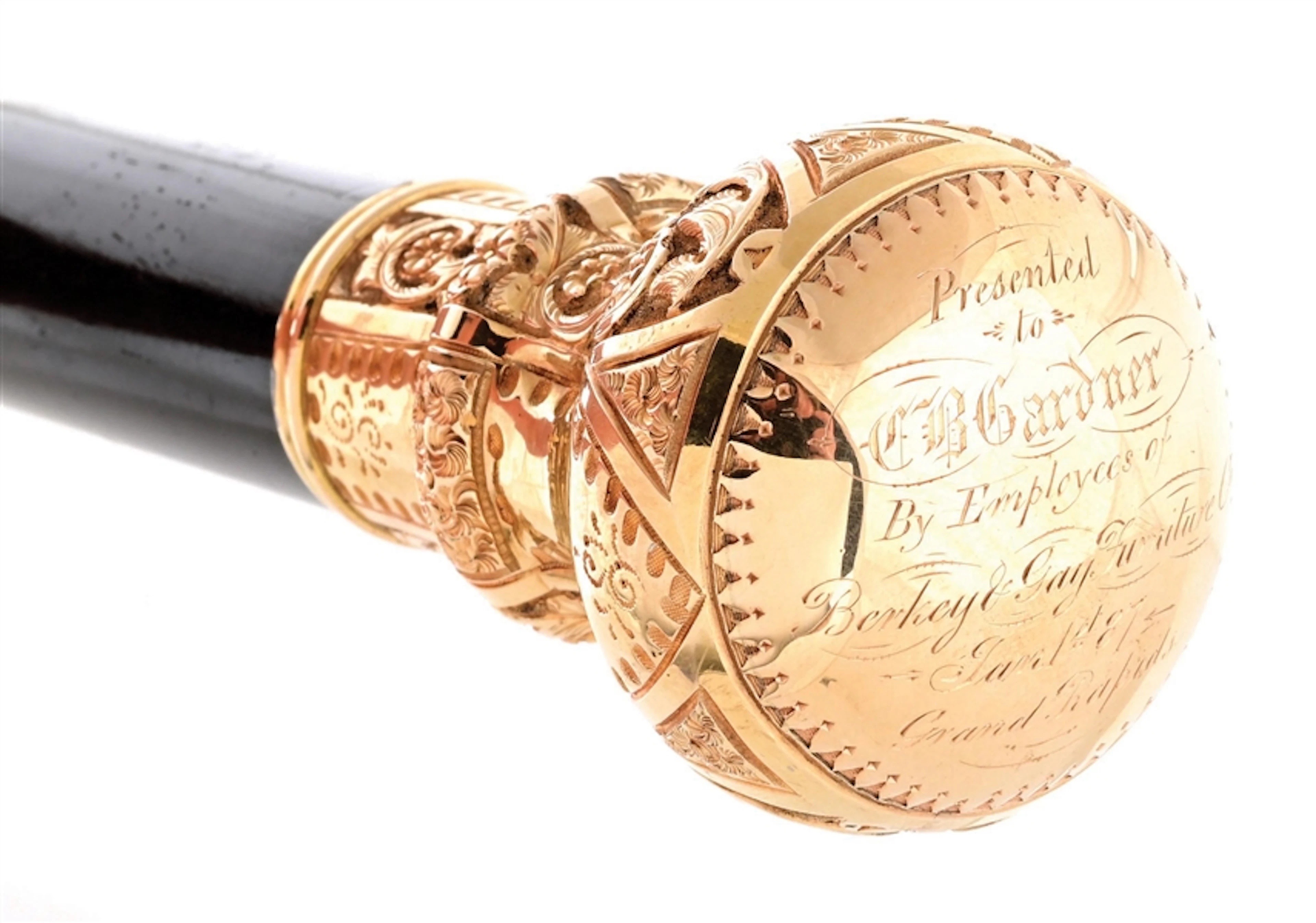 VINTAGE INITIALED TROPHY CANE W/ GOLD-FILLED KNOB AND EBONY SHAFT