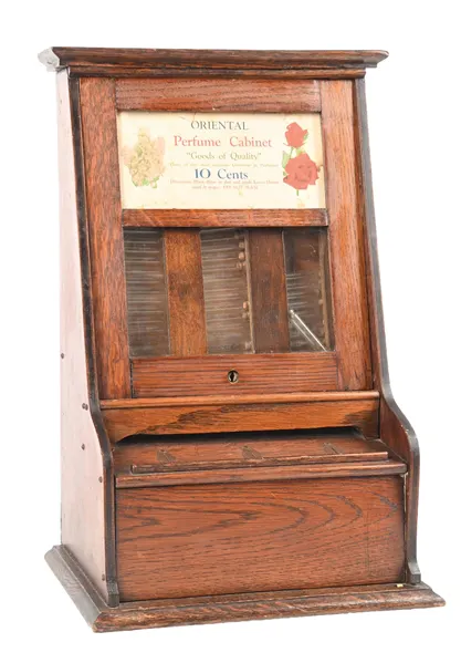 10¢ WOODEN COIN OPERATED ORIENTAL PERFUME DISPENSER CABINET