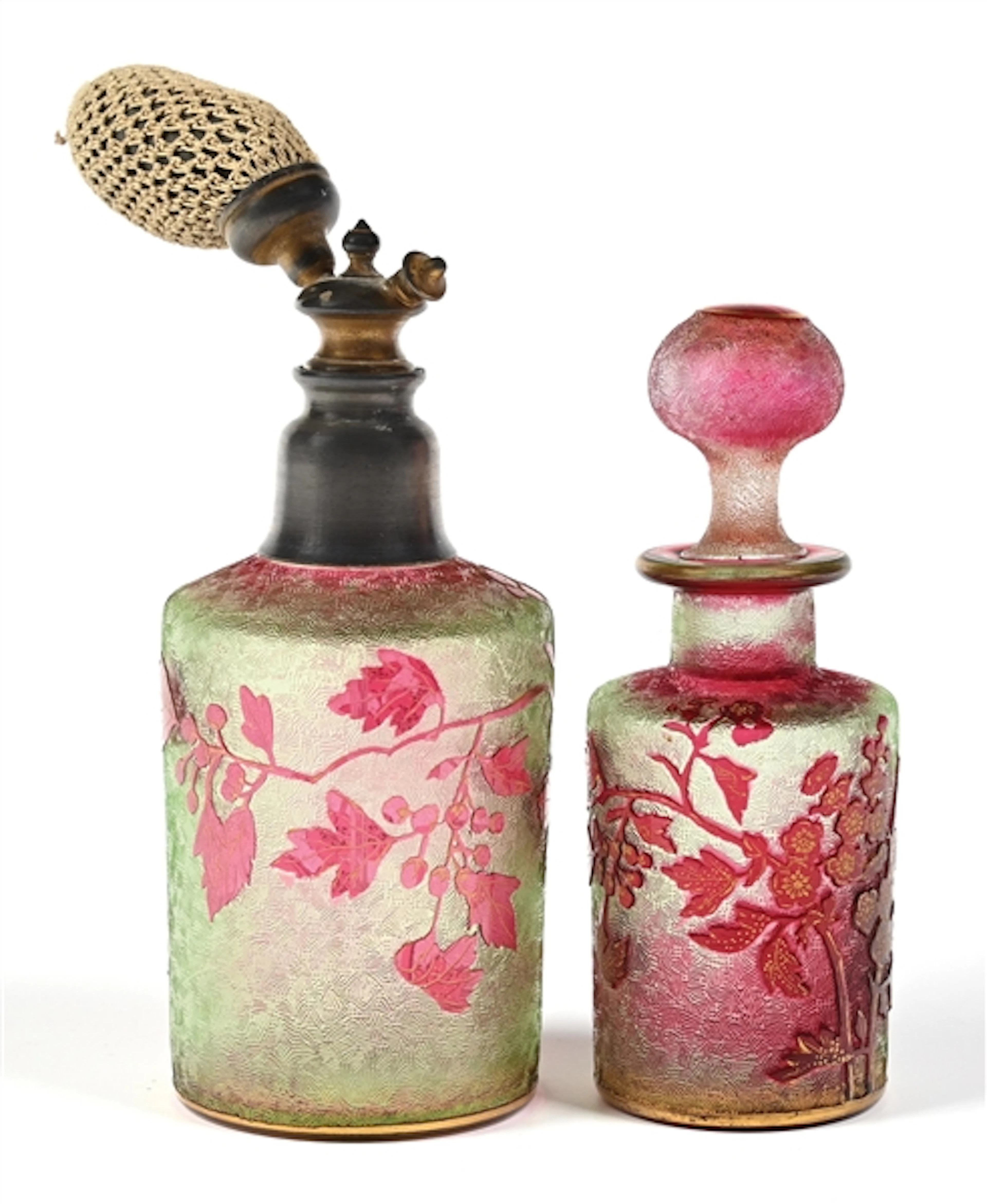 LOT OF 2: BACCARAT URANIUM ACID ETCHED PERFUME BOTTLES
