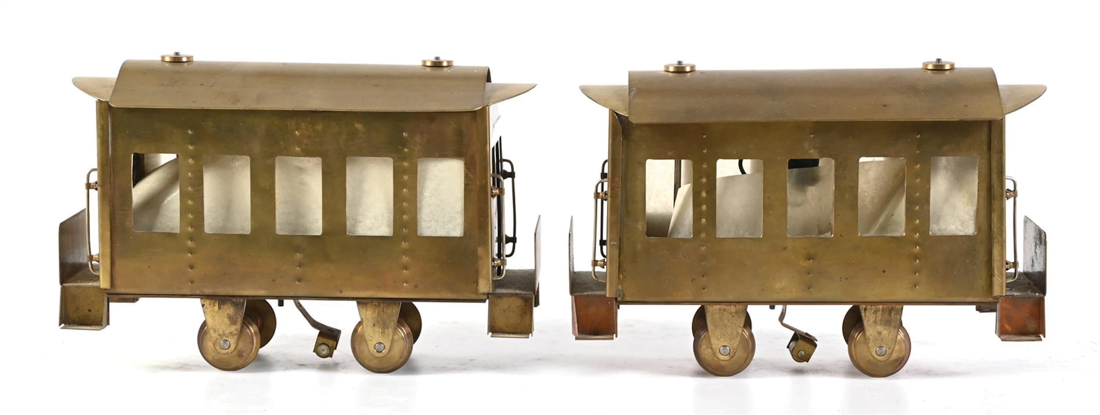 LOT OF 2: HOMEMADE BRASS STANDARD GAUGE TROLLEYS