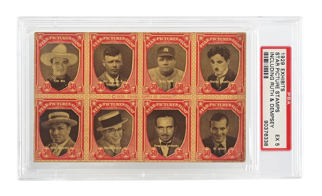 1929 EXHIBITS STAR PICTURE STAMPS INCLUDING RUTH & DEMPSEY PSA EX 5