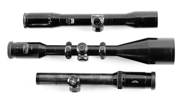 LOT OF 3 GERMAN MANUFACTURED RIFLE SPORTING SCOPES.