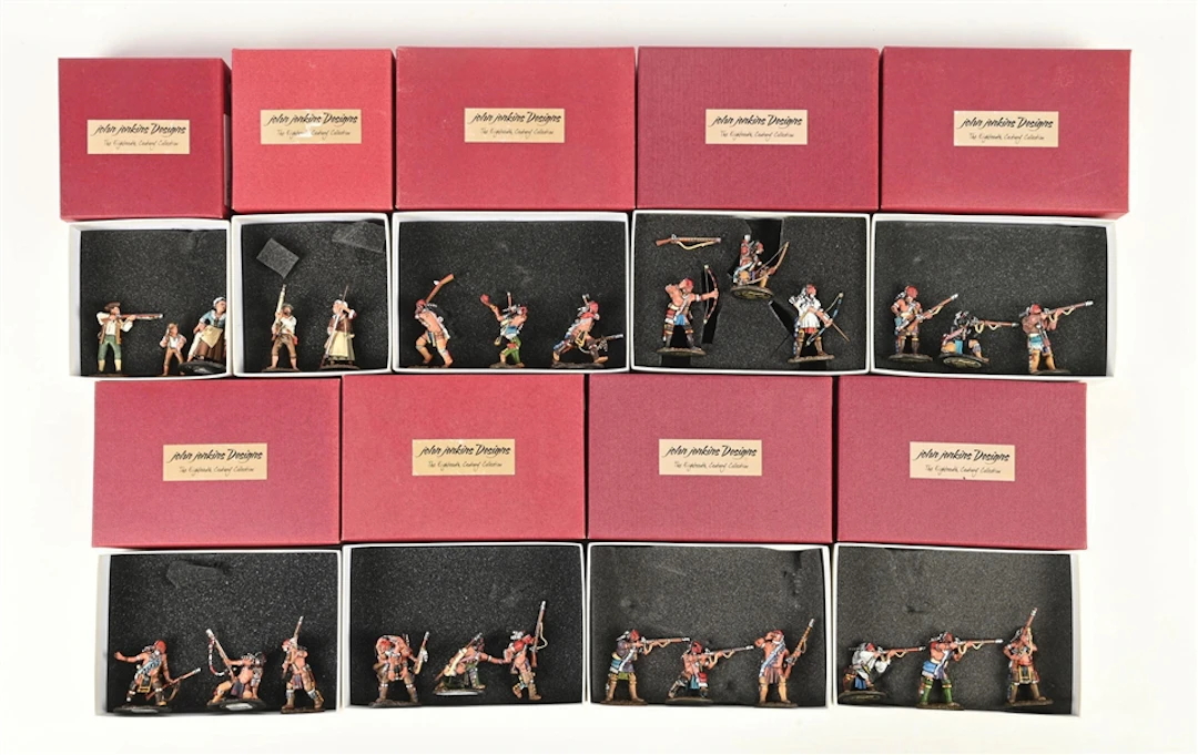 LOT OF 9: JOHN JENKINS DESIGNS TYPES OF WOODLAND INDIANS TOY SOLDIER